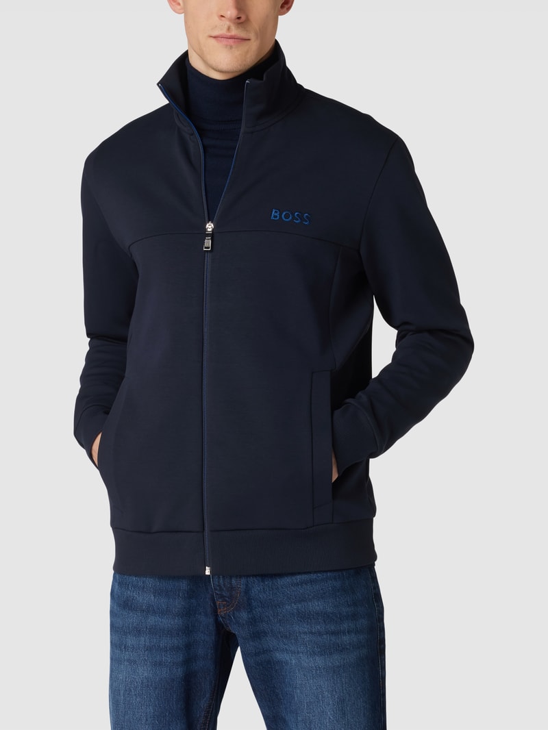Sweatjacke mit Label-Stitching Modell 'Skaz' in dunkelblau