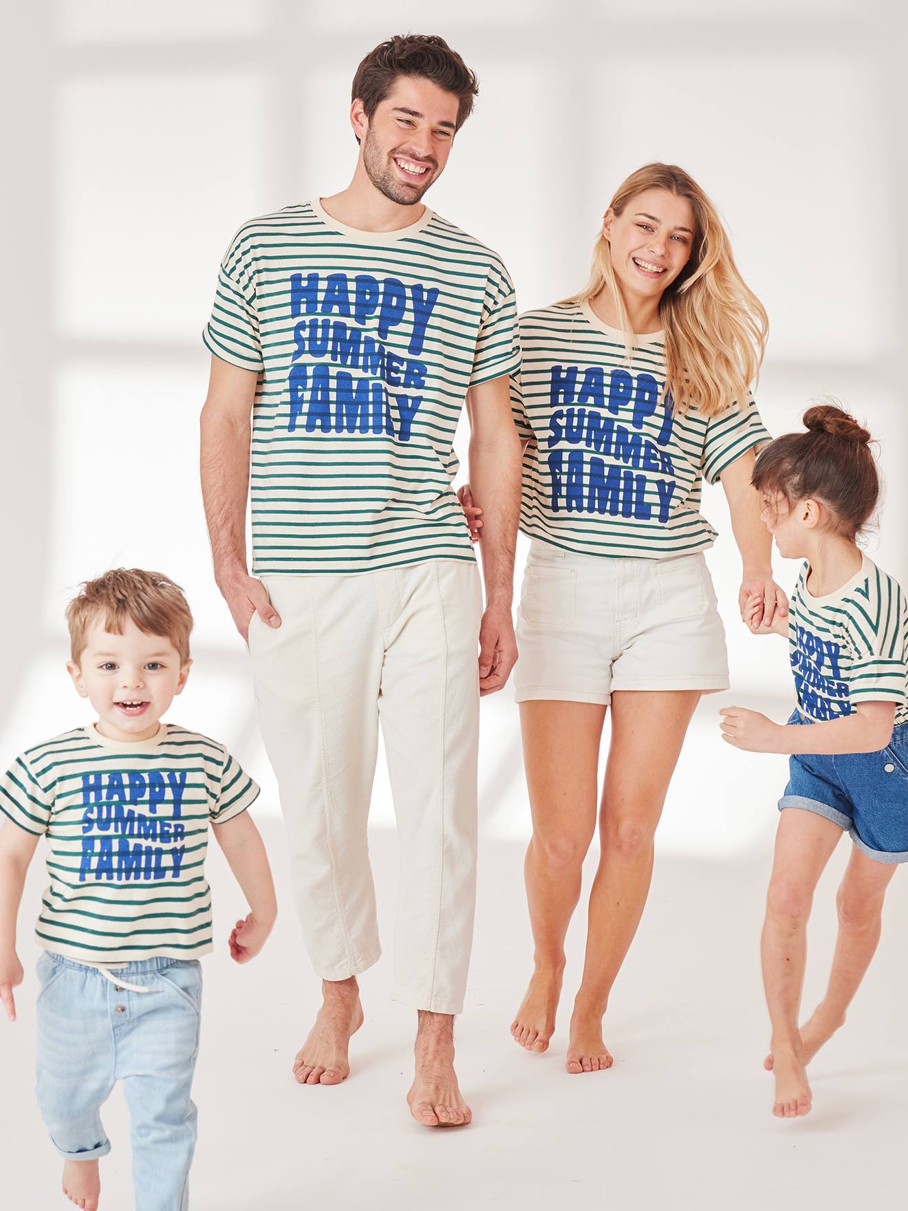 Vertbaudet Capsule Collection: Eltern T-Shirt HAPPY SUMMER FAMILY - grün gestreift