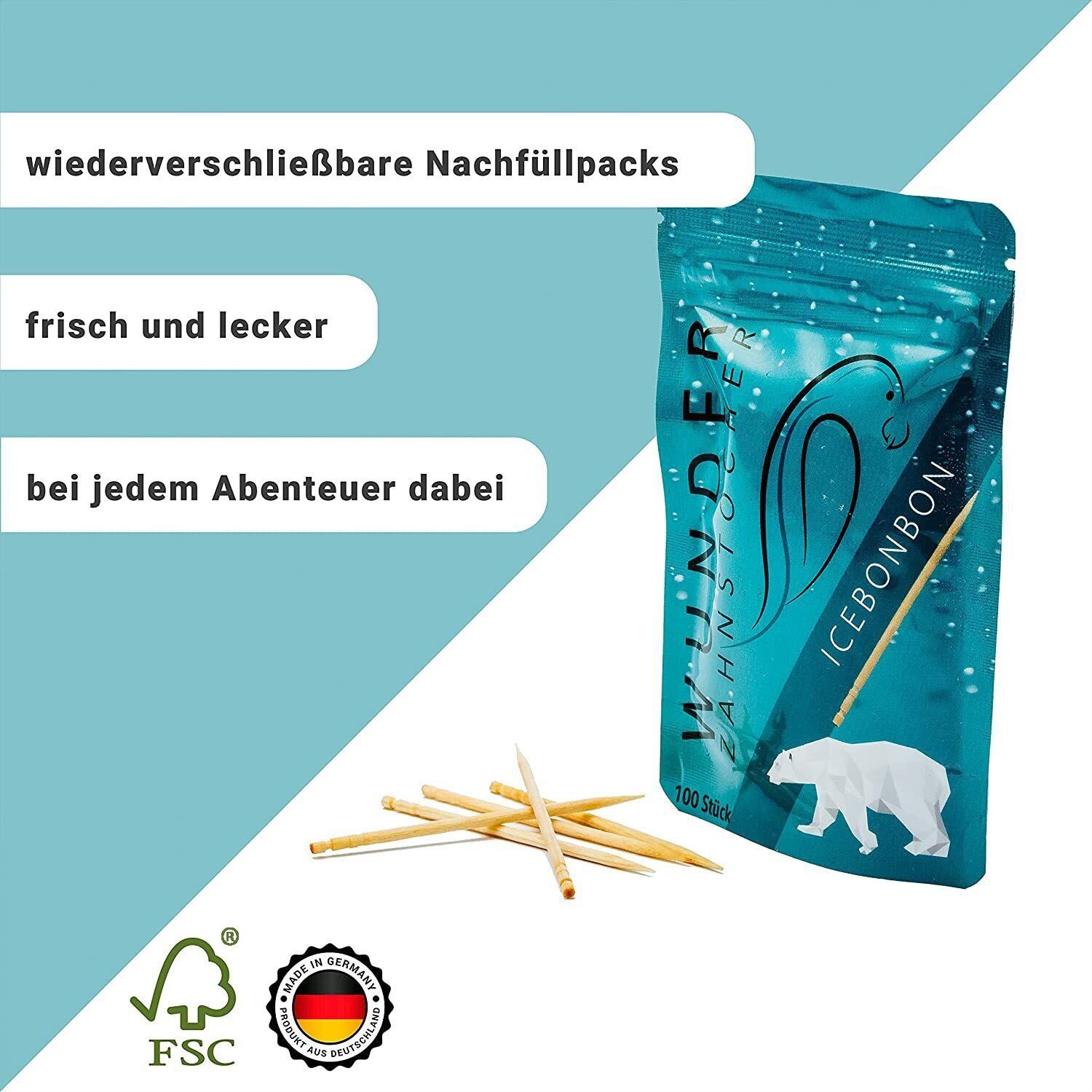 Wunder Zahnstocher Mundpflegecenter Wunder Zahnstocher mit Geschmack - Refill Pack Eisbonbon