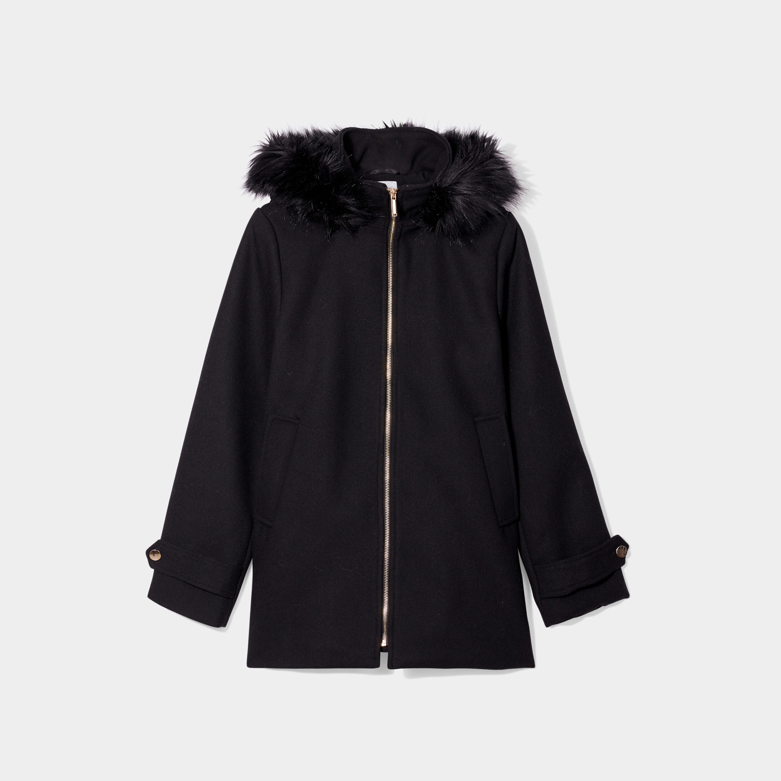 Manteau zippé à capuche fausse fourrure noir femme | La Halle