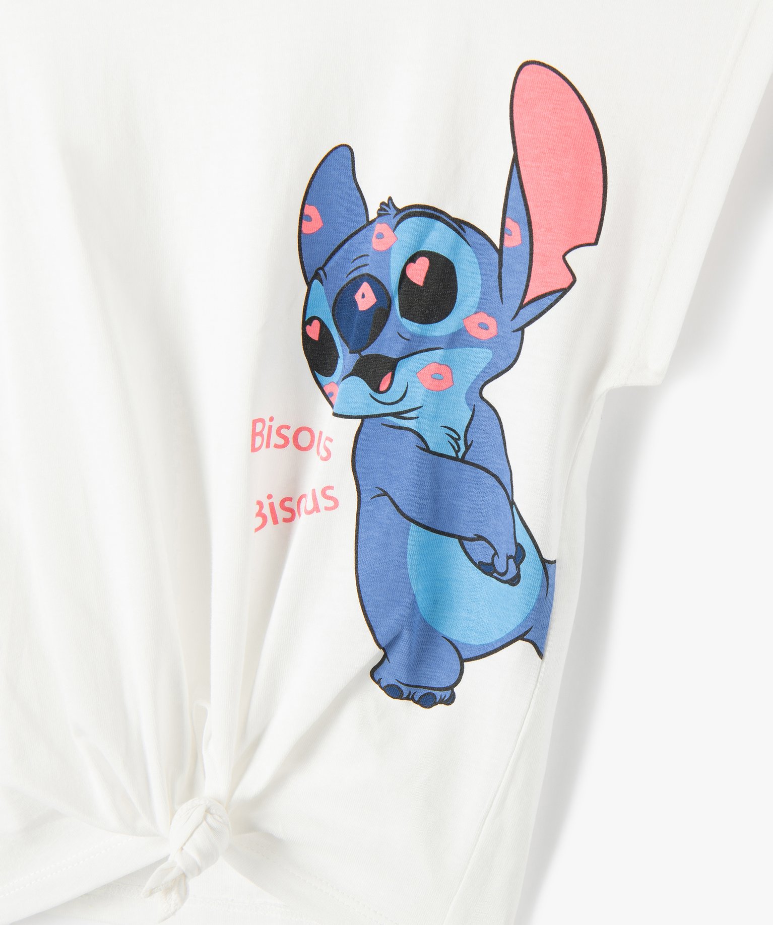 Tee-shirt fille loose noué imprimé Stitch - DS ecru | GEMO