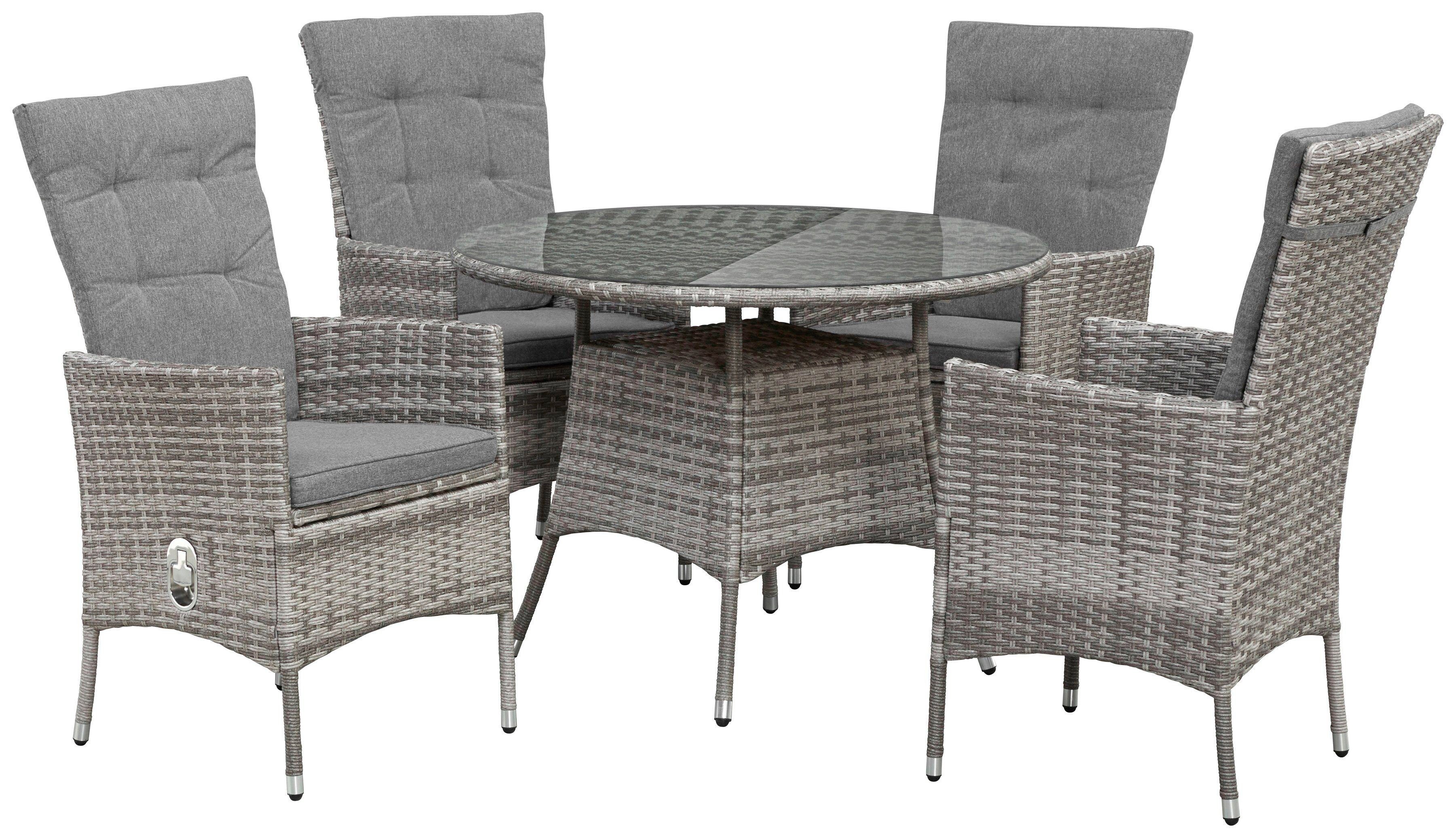 KONIFERA Garten-Essgruppe Belluno, (9-tlg), 4 Sessel, Tisch Ø 100 cm, Polyrattan