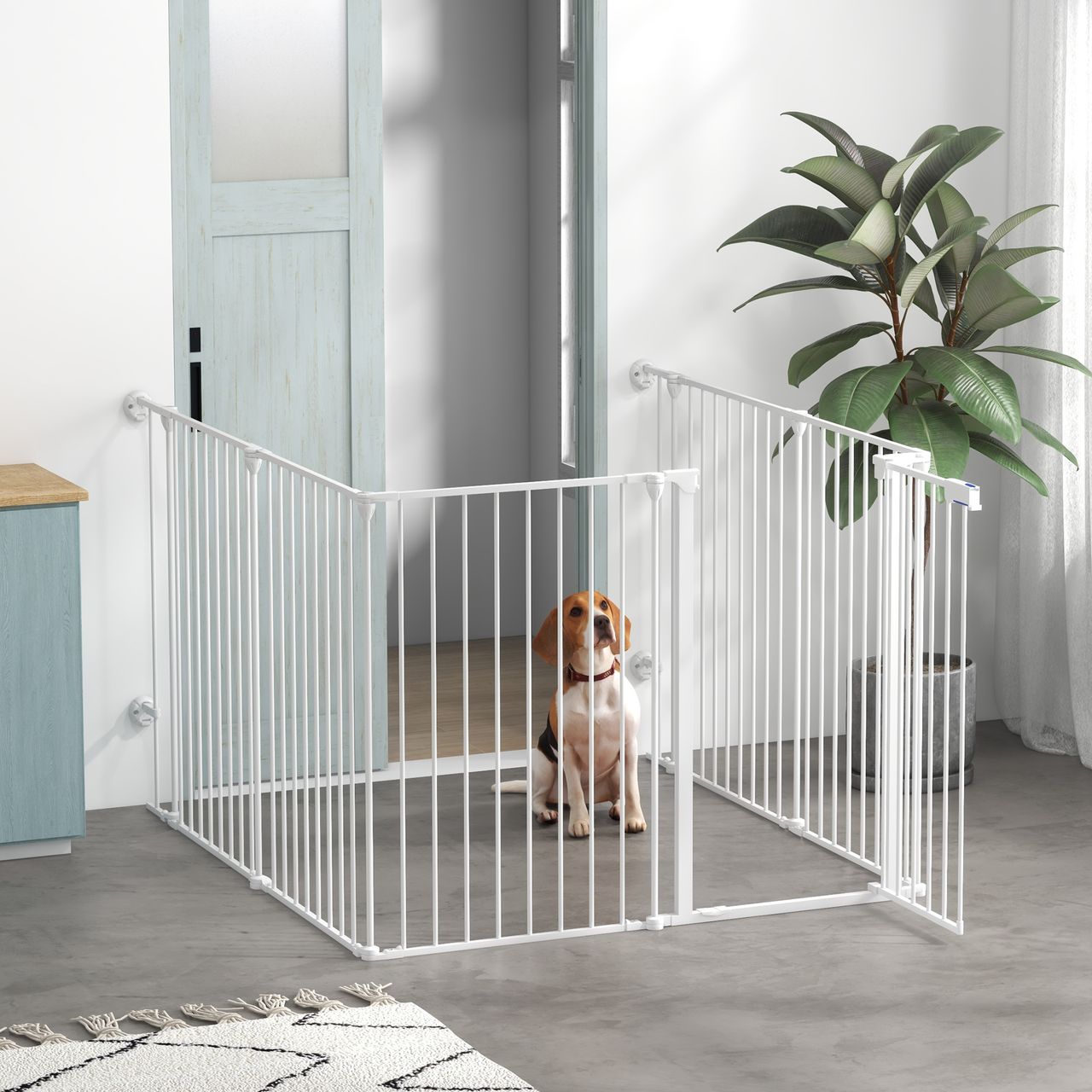 PawHut 2 in 1 Welpenlaufstall, Absperrgitter mit 6 Platten, 90 cm Freilaufgehege