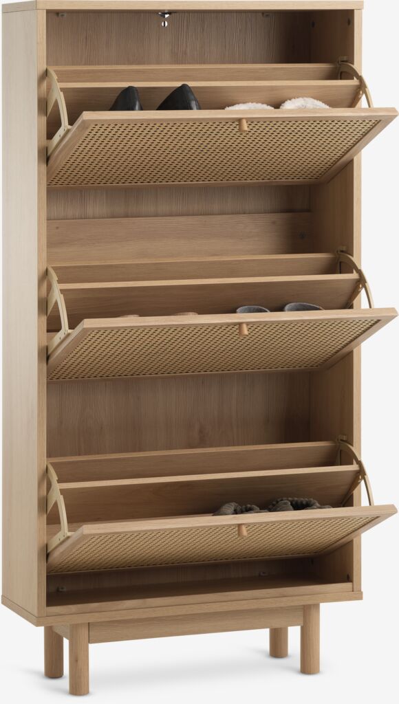 HALMSTAD shoe cabinet with 3 compartments, petan/oak color