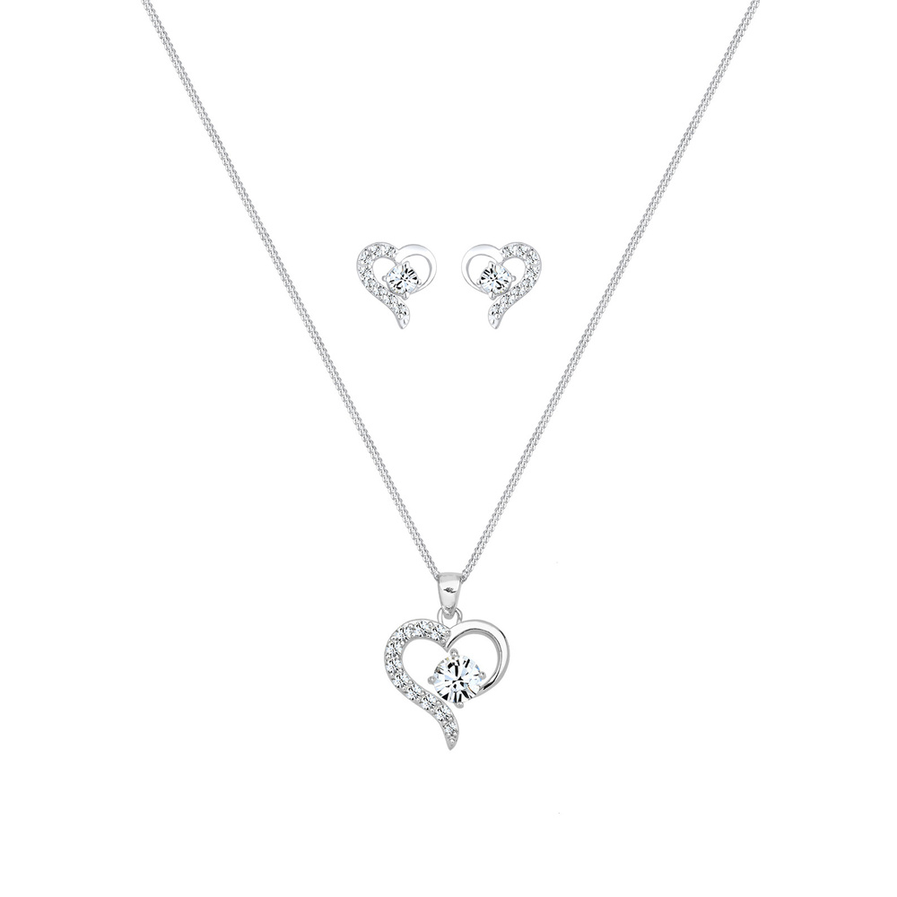 Elli Elli Ensemble de Bijoux Femmes Coeur Pendentif Set Clous d'oreilles avec Cristaux Bijoux
