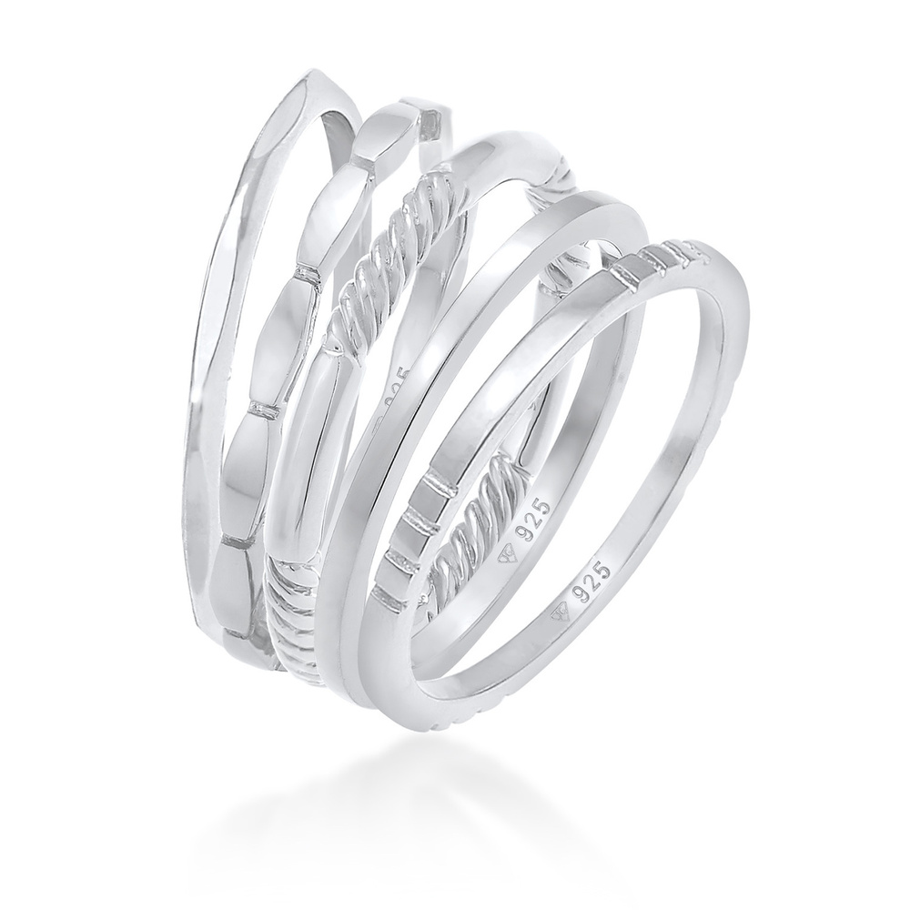 Elli Elli Bague Anneau de dame empilé bande 5er Set en argent sterling 925 Bague