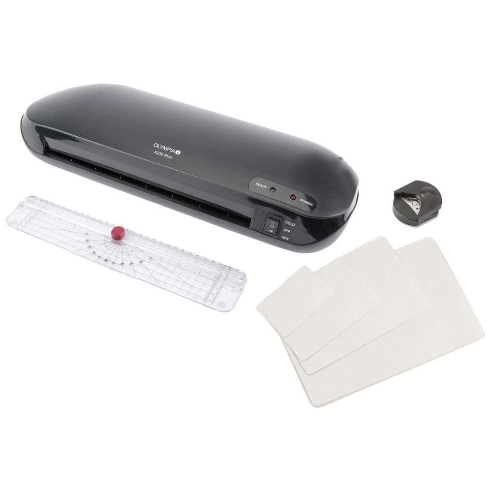 OLYMPIA OFFICE Laminiergerät 4-in-1 Laminierset / Laminiergerät A 230 Plus A4, 4-in-1 Set, A4-Format, Eckenrunder, Papier Trimmer A4