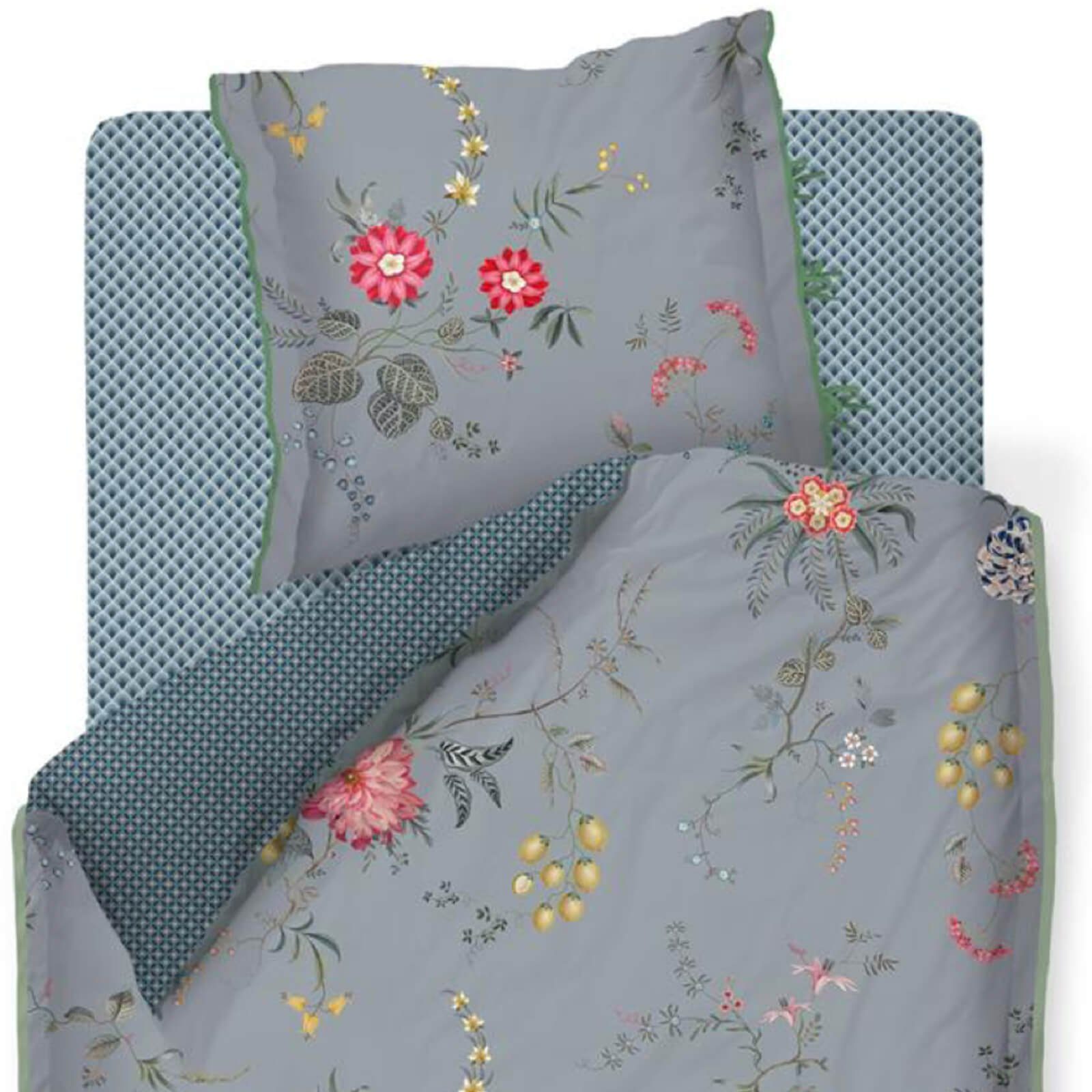 Bettwäsche Fleur Grandeur Blau, PiP Studio, Perkal, 2 teilig, Dahlien, Zweige, Muster