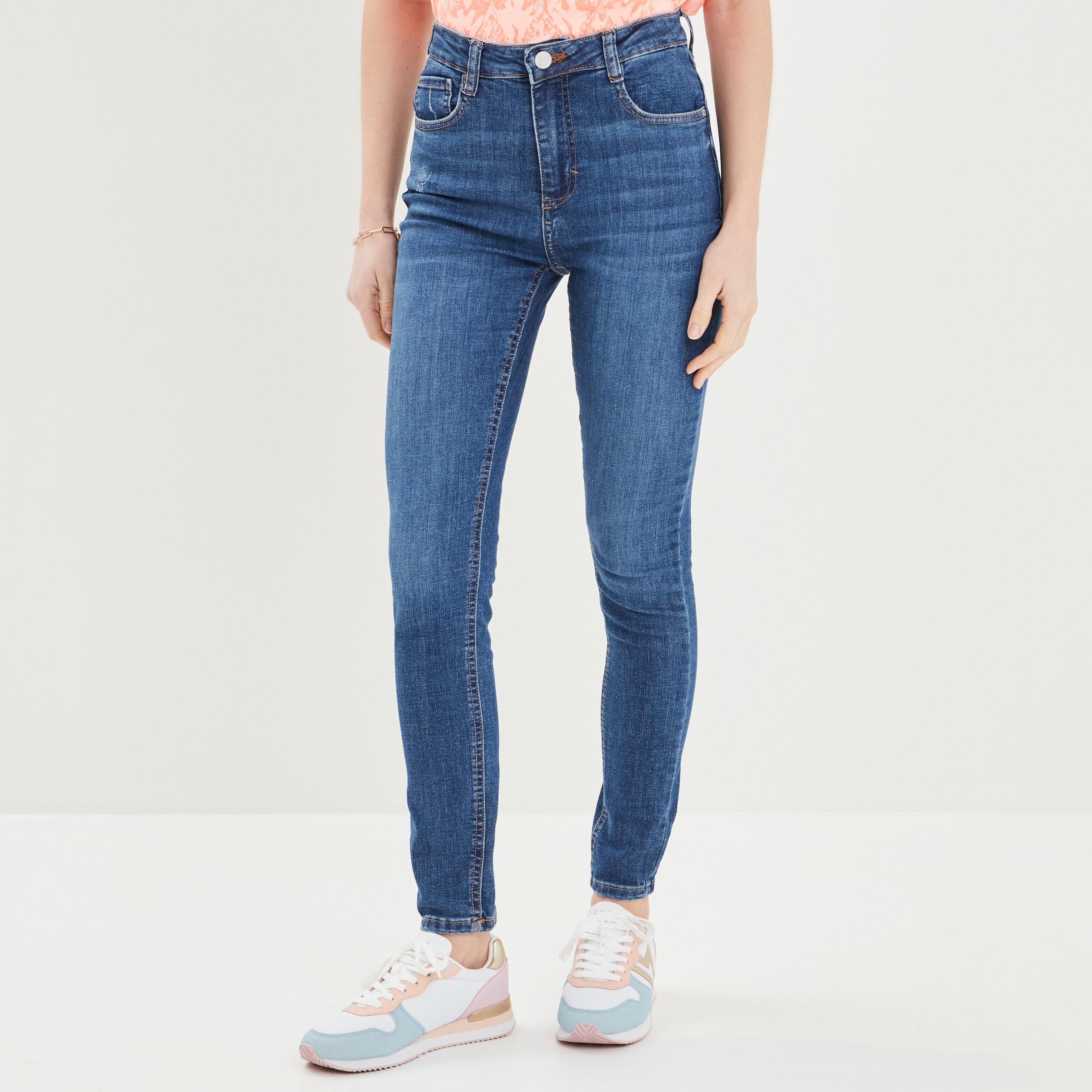 Jeans skinny taille haute denim stone femme | La Halle