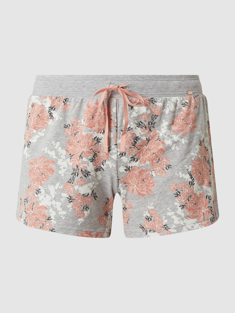 Pyjamashorts mit floralem Muster in mittelgrau meliert