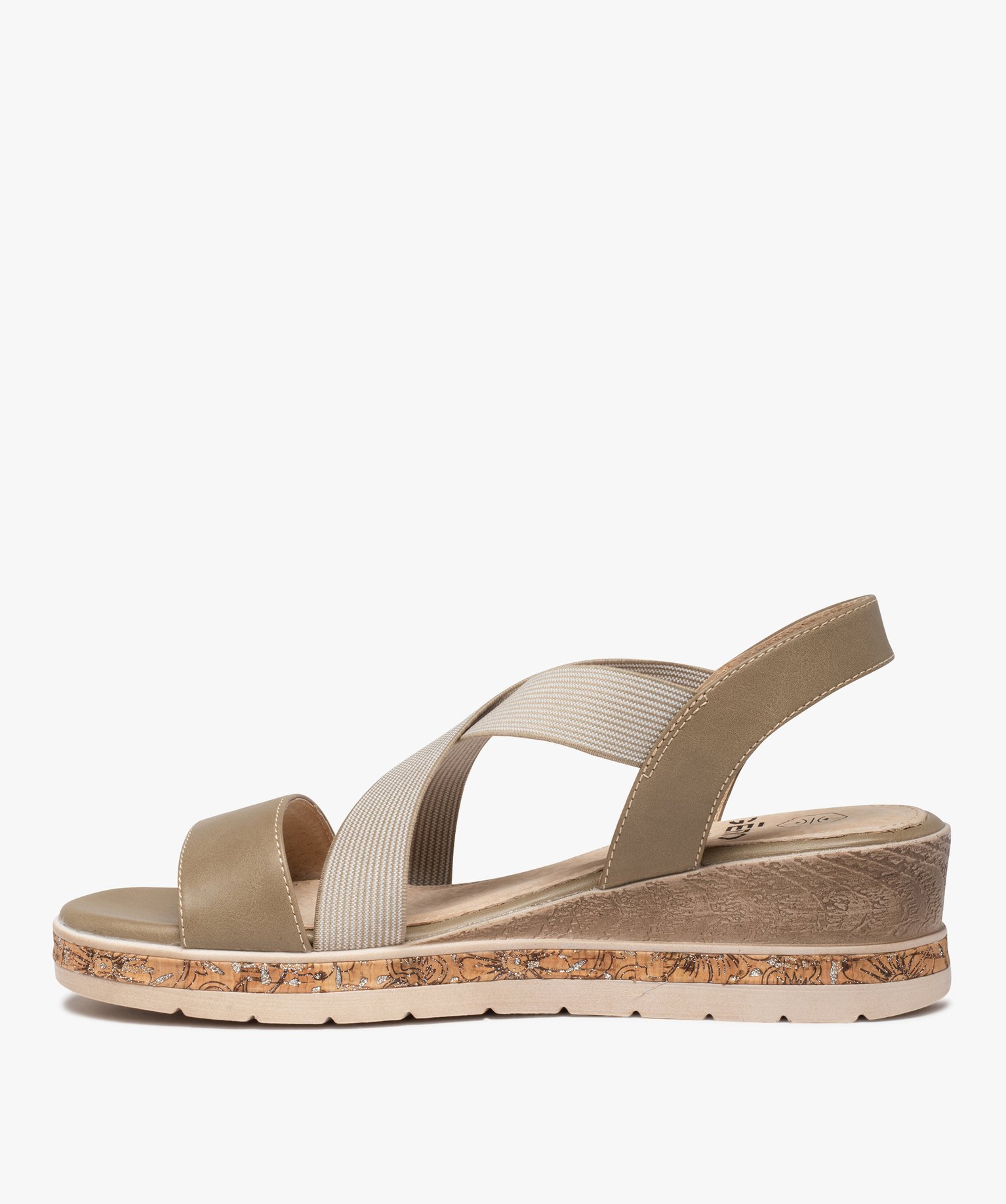 Sandales confort femme compensées à brides élastiquées taupe | GEMO