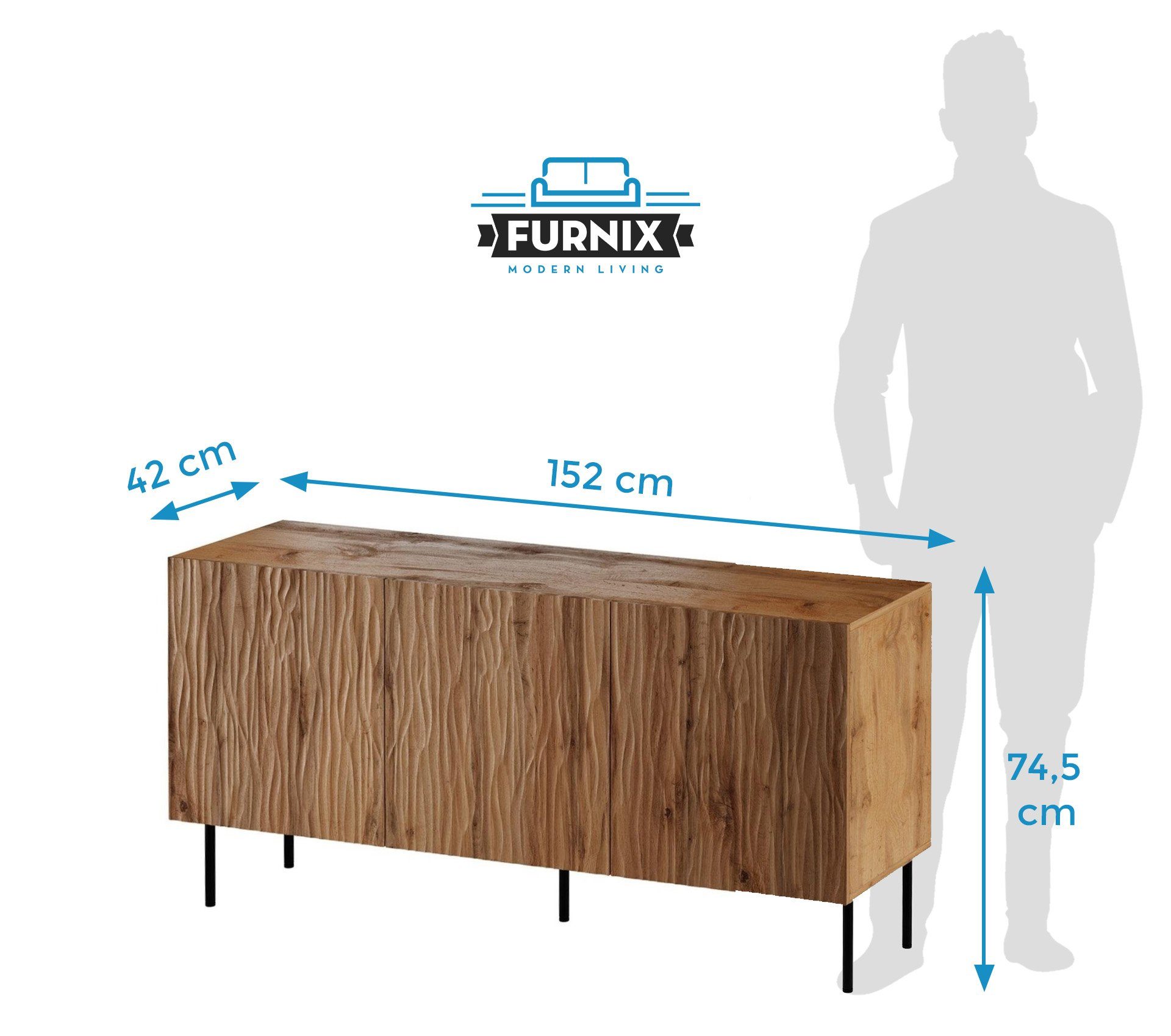 Furnix Kombikommode GLEYA Sideboard multifunktioneller Highboard mit gefrästen Fronten, B152 oder 190 x H74,5 x T42 cm