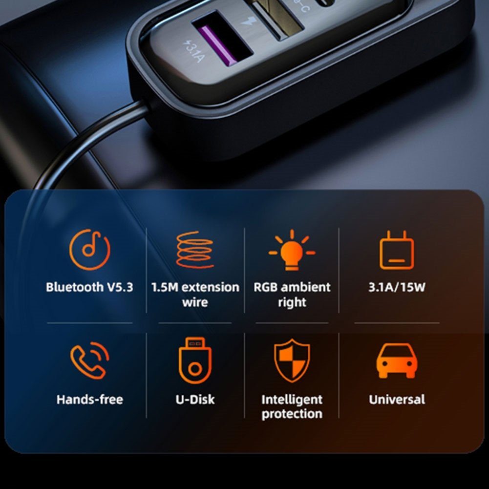 DESUO USB C Auto Ladegerät Bluetooth 5.3 Freisprechanlage MP3 USB-Ladegerät Autobatterie-Ladegerät