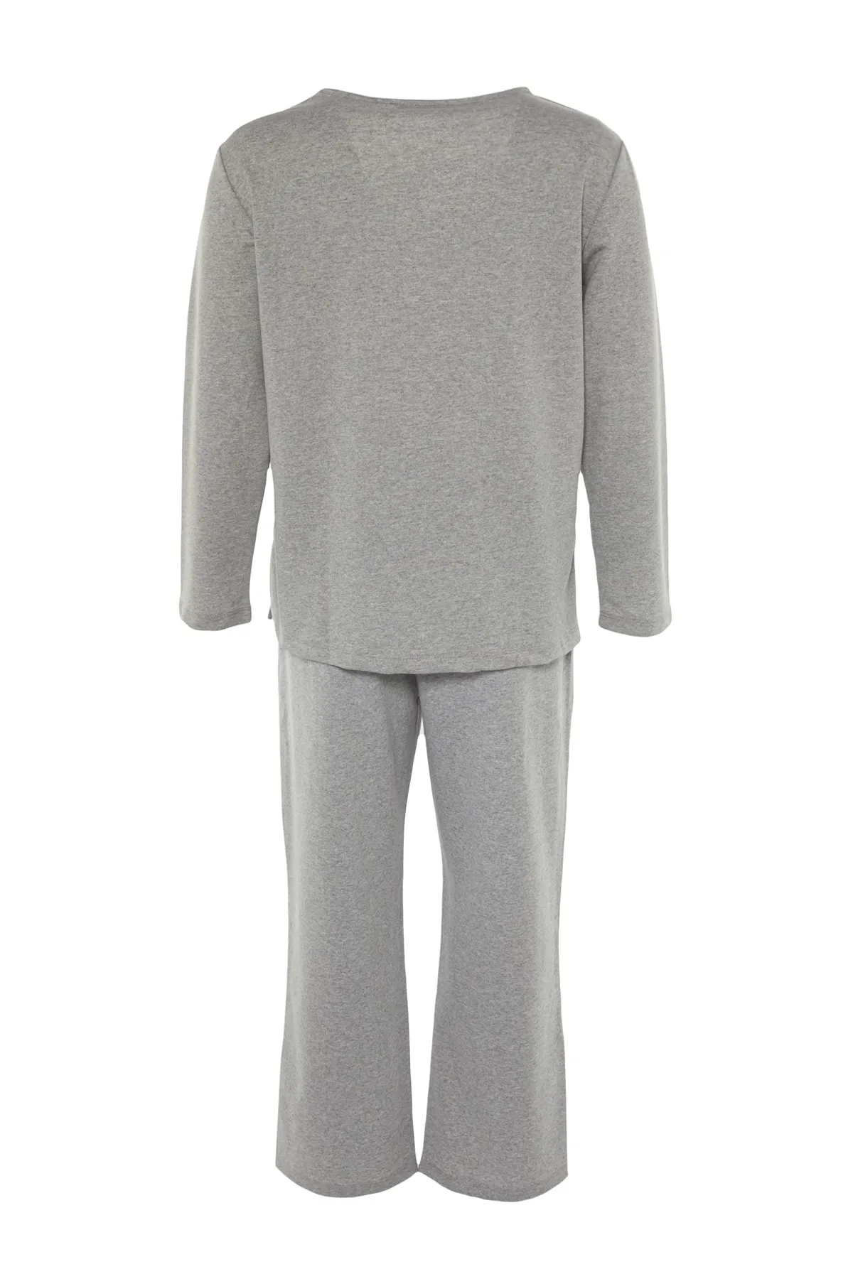 Trendyol Curve  Graues gestricktes Pyjama-Set mit Schlitzen an den Beinen TBBAW23AI00055