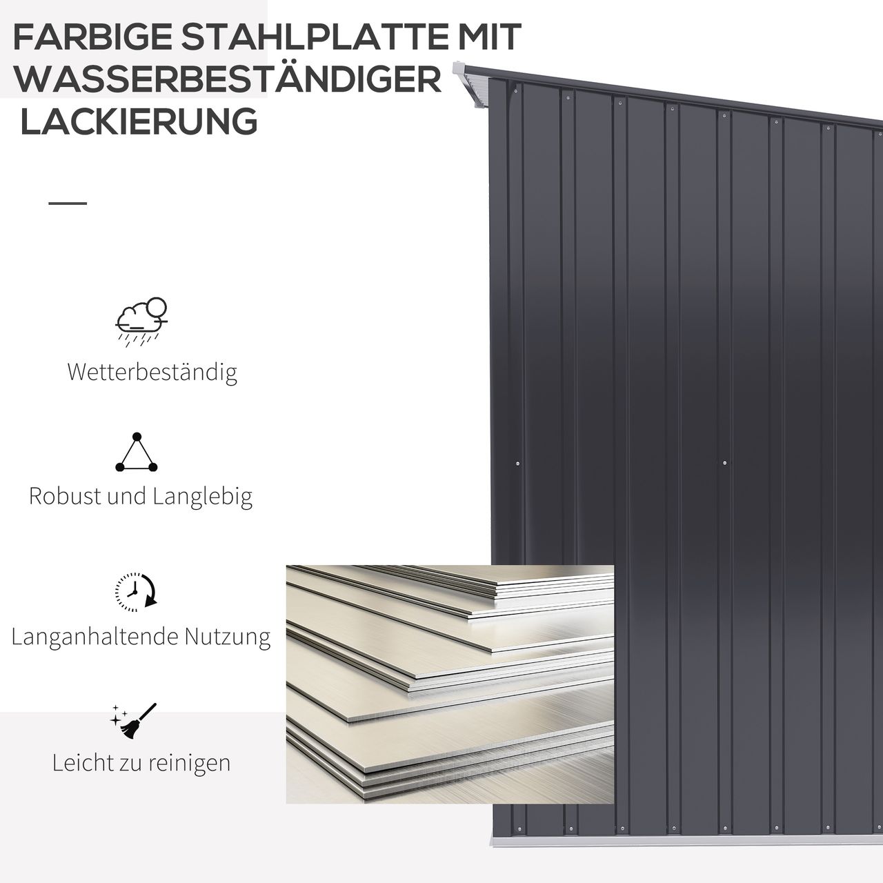 Outsunny Gerätehaus mit Pultdach 1 x 1 m Metall Gartenhaus 0,92m² Stahl Grau