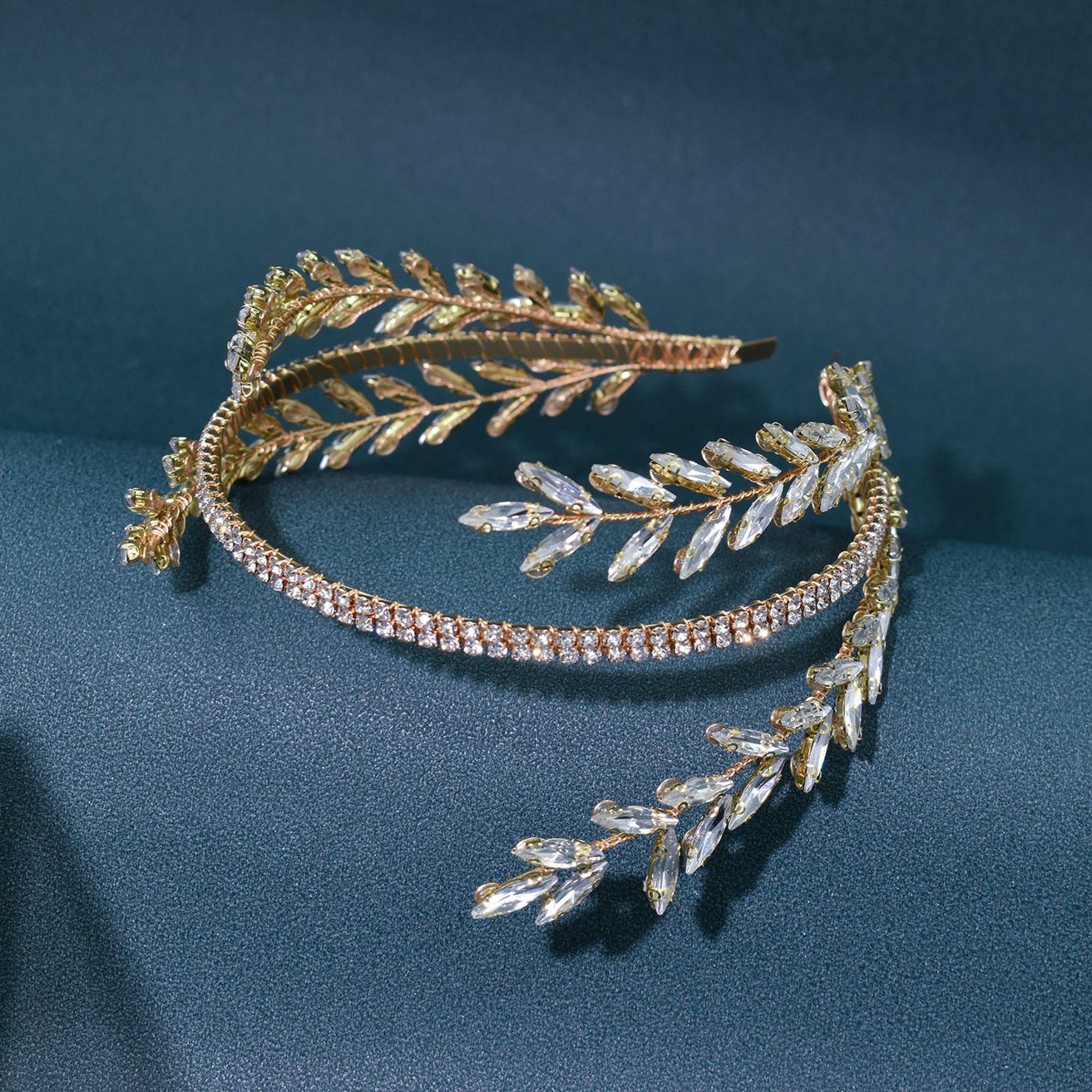HOHEA H Haarband Goldene Haaraccessoires, Perlenhaarnadeln, goldene Krone, 1-tlg., Kristall-Stirnband, Hochzeits-Haarschmuck, Braut-Haarschmuck, Stirnband Blumengirlande Blumenwunder