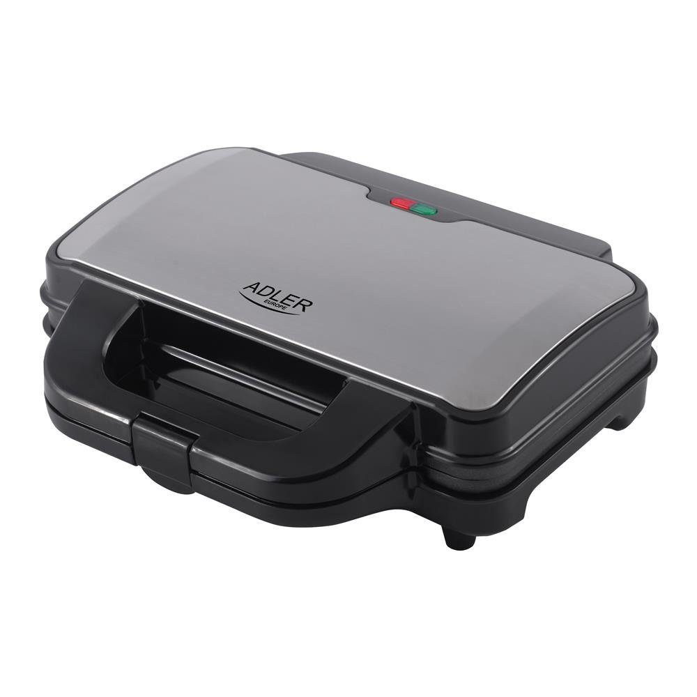 Adler Sandwichmaker AD 3043 Sandwich-Maker, Sandwich-Toaster, XXL Sandwich, Antihaftbeschichtung, schwarz / silber
