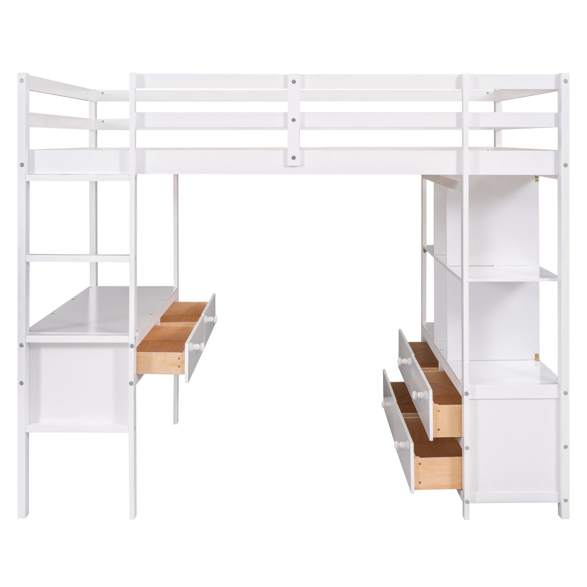 Fangqi Hochbett Großes Hochbett, Jugendbett mit Stauraum Schubladen und Schreibtisch