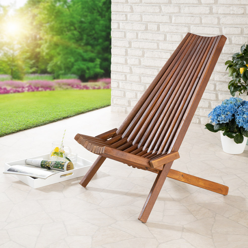 LECO Holzliegestuhl MIRA – Klappbarer Gartenstuhl aus wetterfestem Hartholz – Akazienholz FSC100%