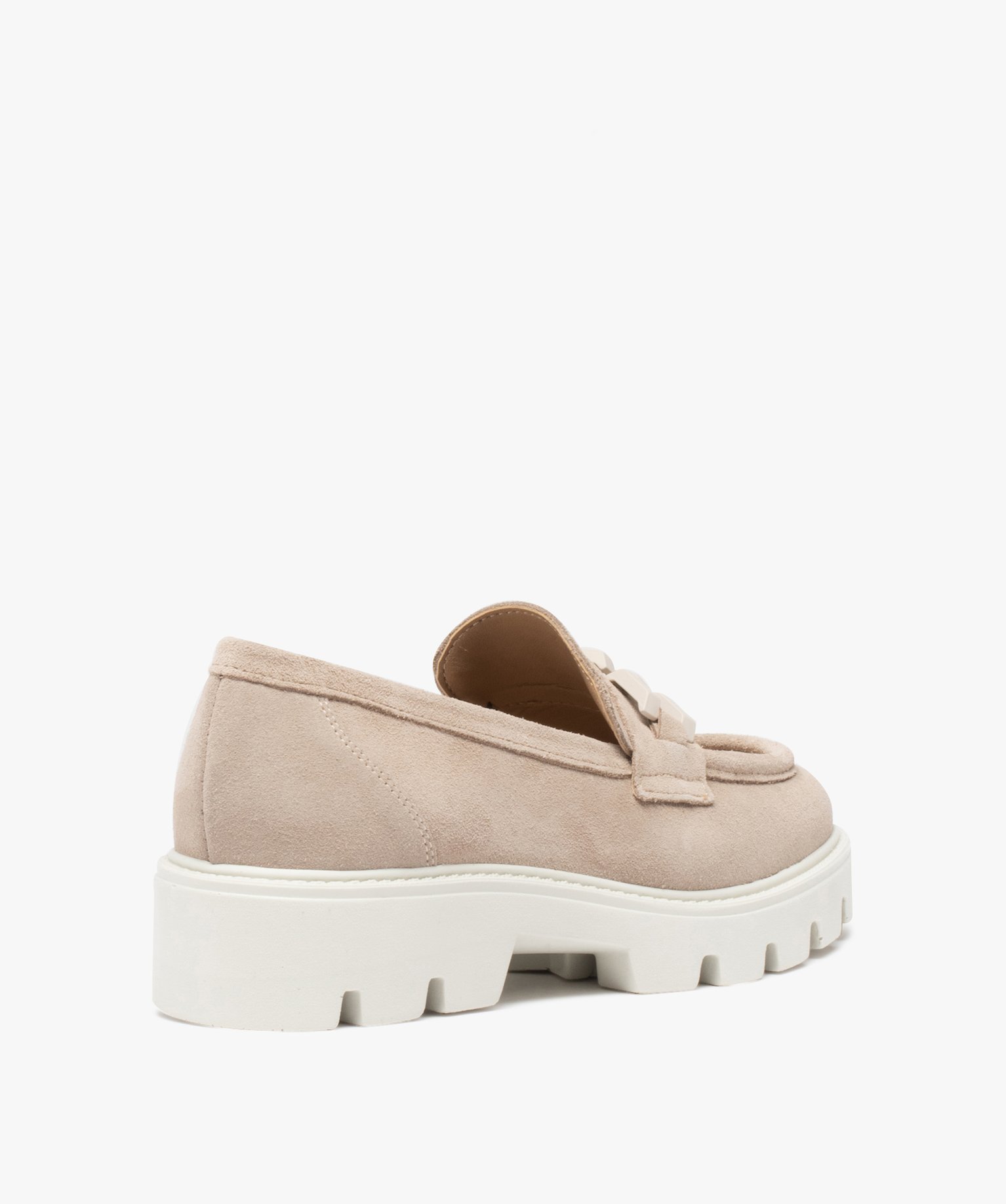 Mocassins femme unis en cuir suédine et à semelle crantée beige | GEMO