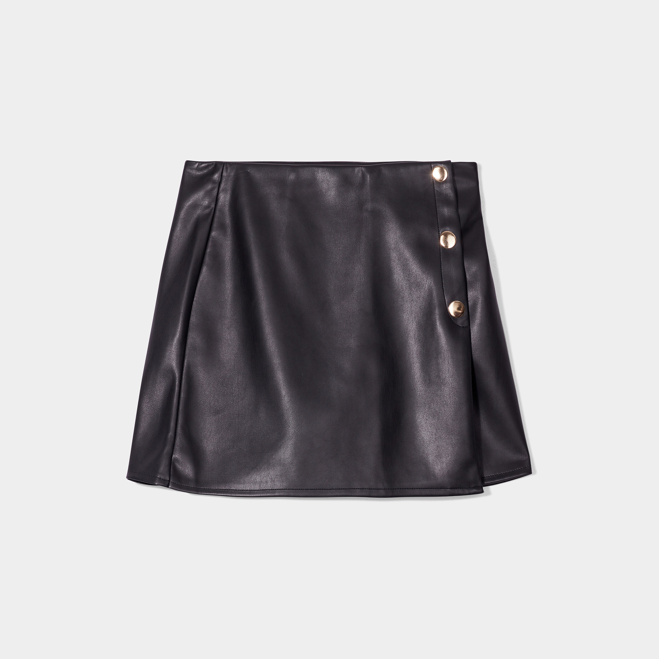 Jupe-short simili cuir droit à boutons noir femme | La Halle