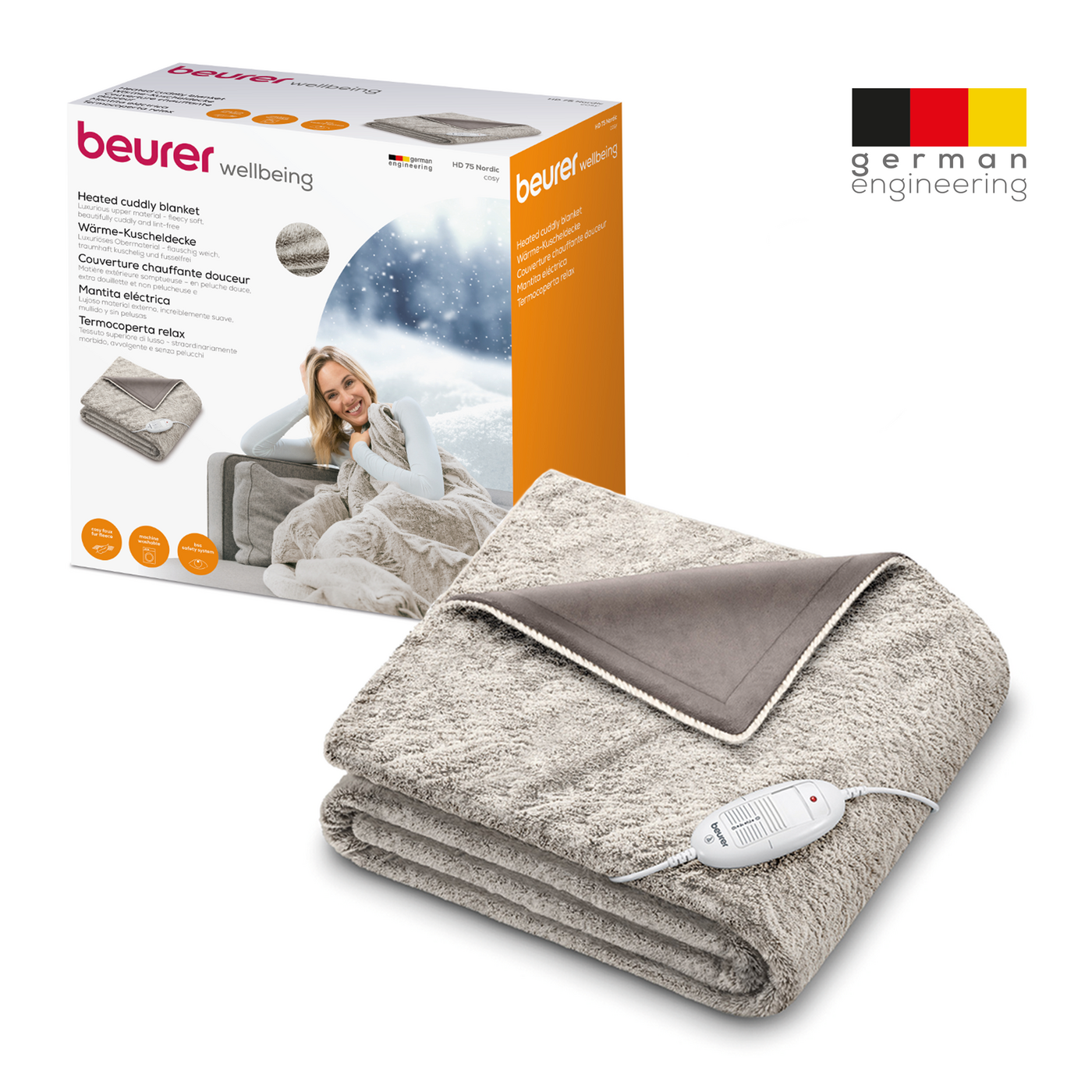 Beurer Wärmezudecke HD 75 Nordic Taupe-Atmungsaktive Heizdecke mit luxuriösem & fusselfreiem Obermaterial