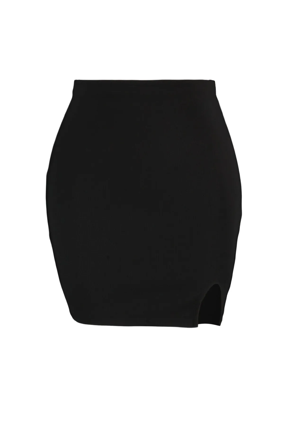 Trendyol Collection  Schwarzer taillierter/taillierter Mini-Strickrock mit hoher Taille und Schlitzdetail TWOAW23ET00147