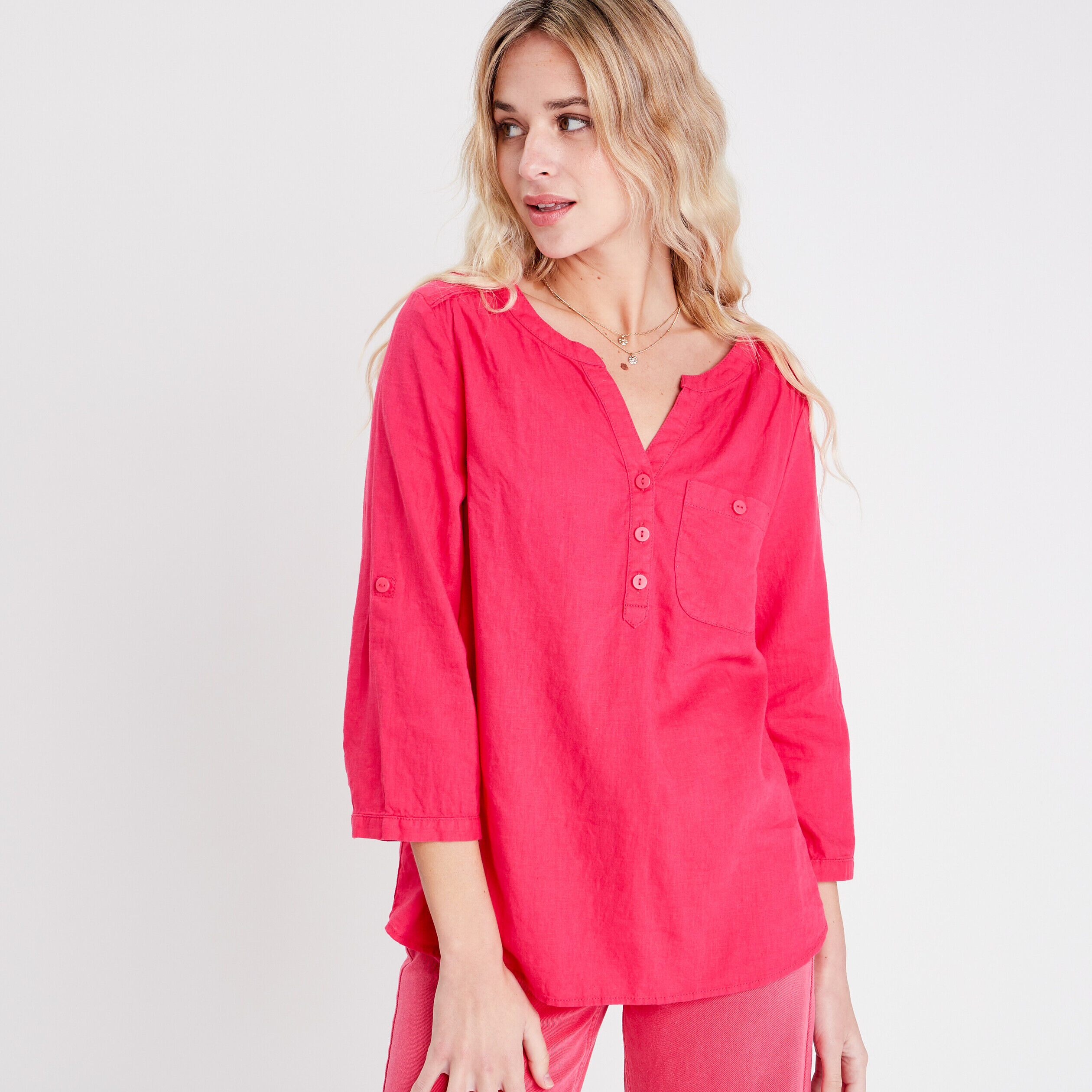 Blouse manches 3/4 rose vif femme | Cache Cache