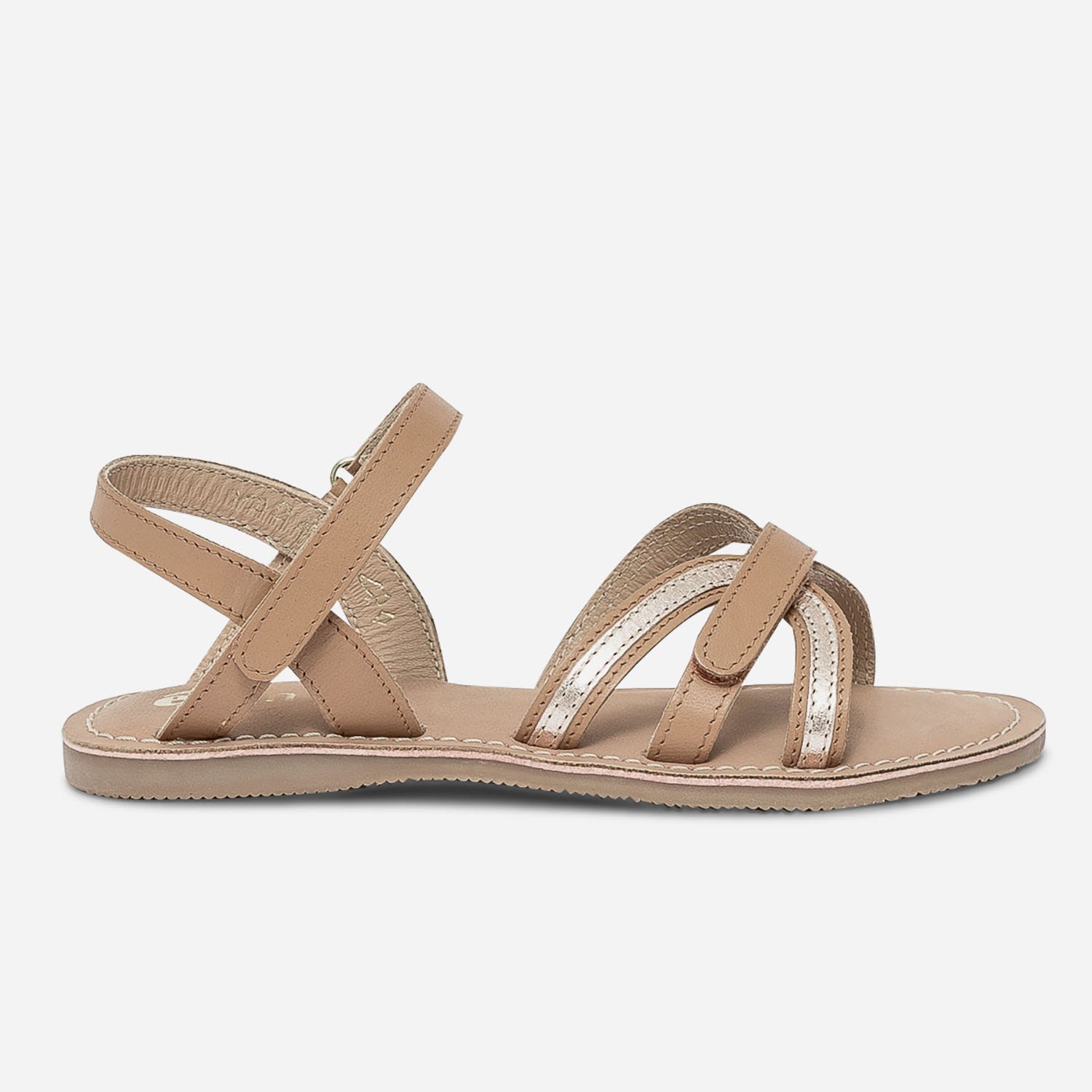 Sandale camel et or en cuir