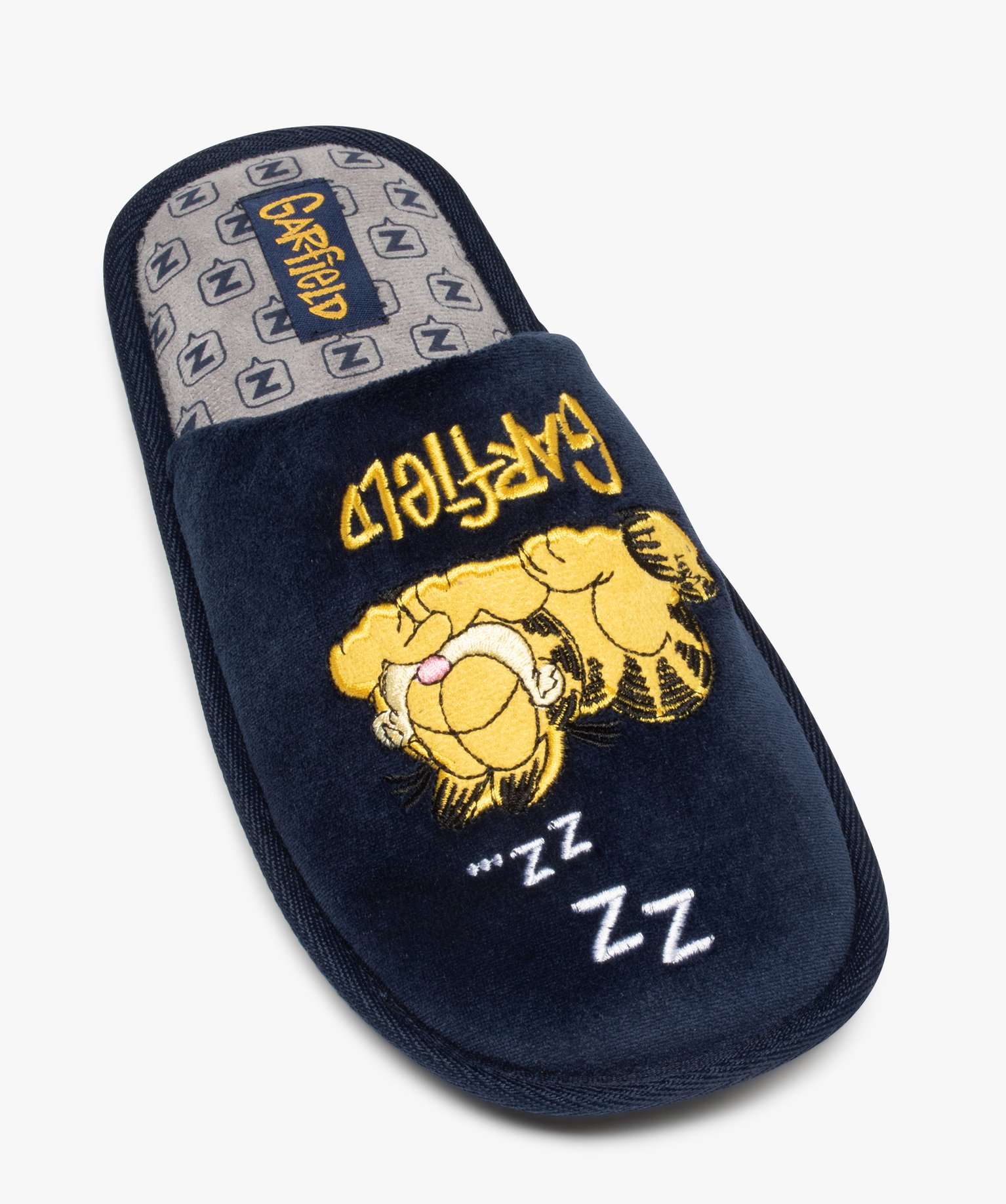 Chaussons homme mules en velours brodé – Garfield marine | GEMO