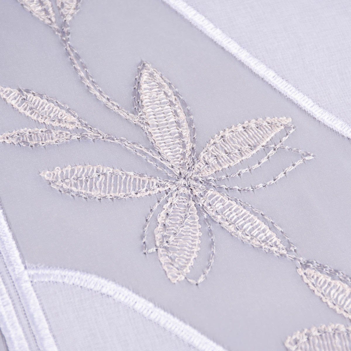 Meterware Scheibengardine Organza nähfrei Stickerei Blumen weiß beige 50cm, SCHÖNER LEBEN., stark perforiert, Stickerei/Stickstoff, bestickt