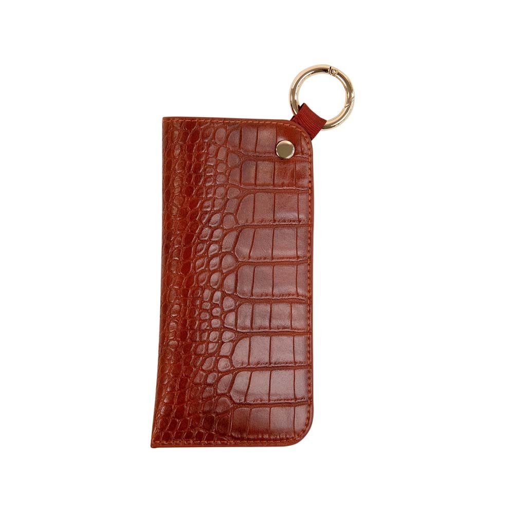 ARTEBENE MAJOIE Brillenetui Kroko Cognac veganes Material, mit Karabinerhaken