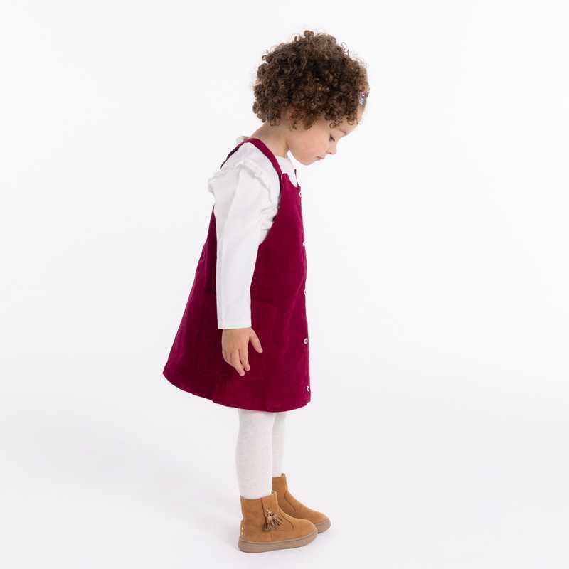 Robe salopette en velours côtelé rose bébé fille