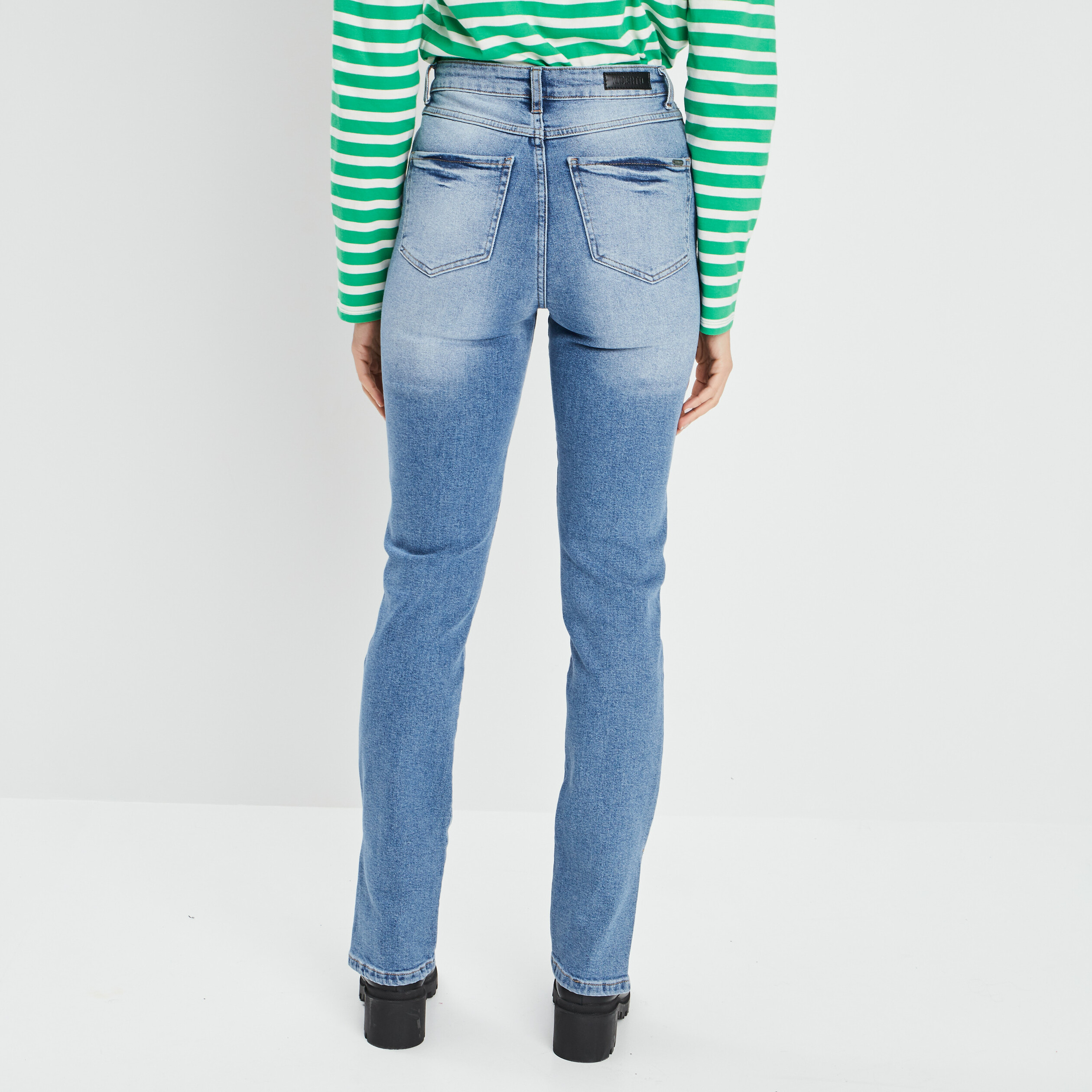 Jeans slim taille haute fendu denim double stone femme | La Halle
