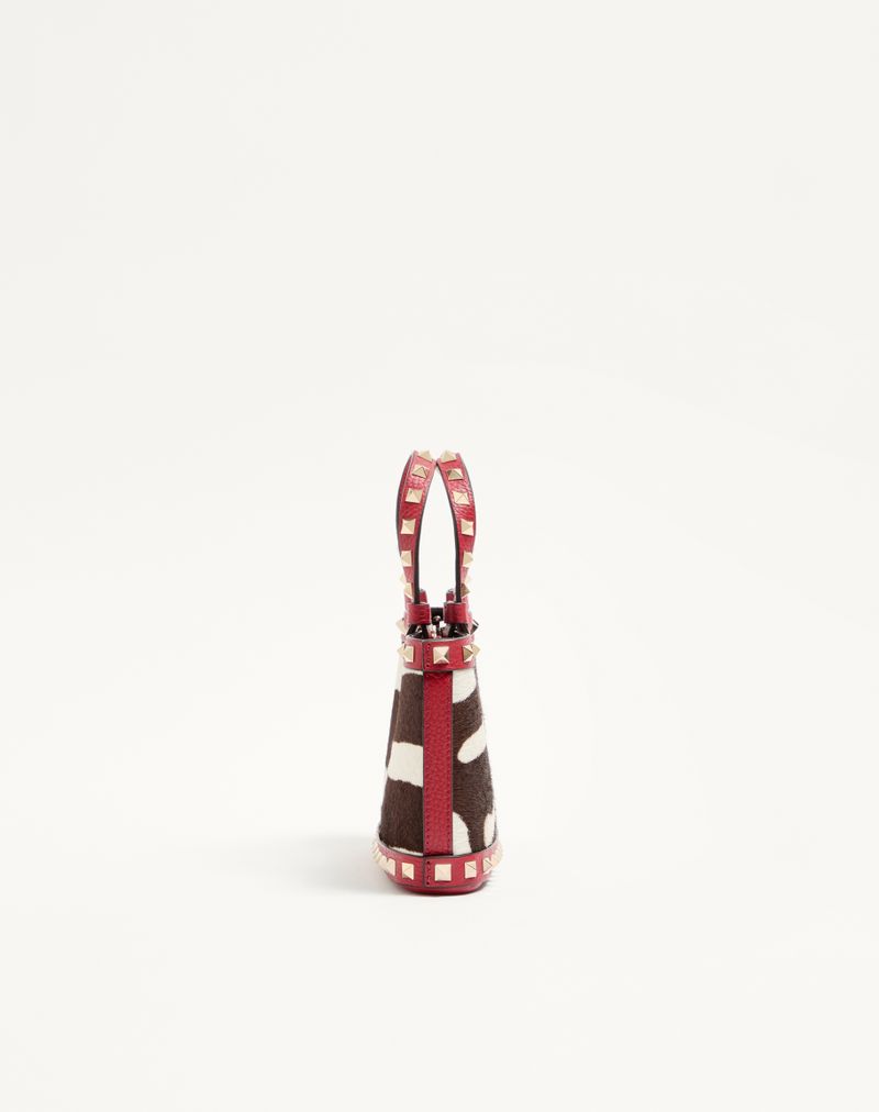 Valentino Garavani Rockstud Mini Shopping Bag i dyreprint med hesteskindseffekt i kalveskind