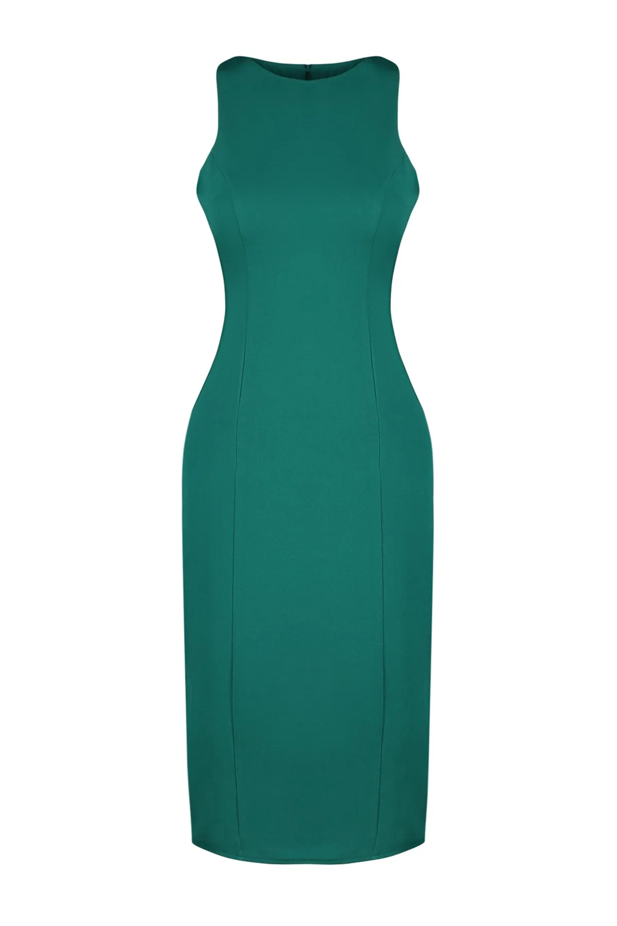 Trendyol Collection  Smaragdgrünes, figurbetontes Midi-Neckholder-Webkleid TWOSS23EL00611