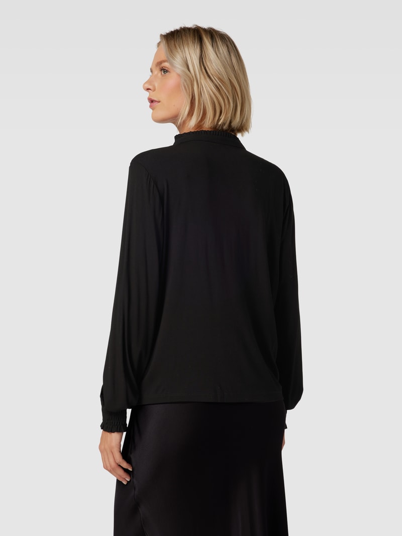 Blusenshirt mit Stehkragen und V-Ausschnitt in schwarz