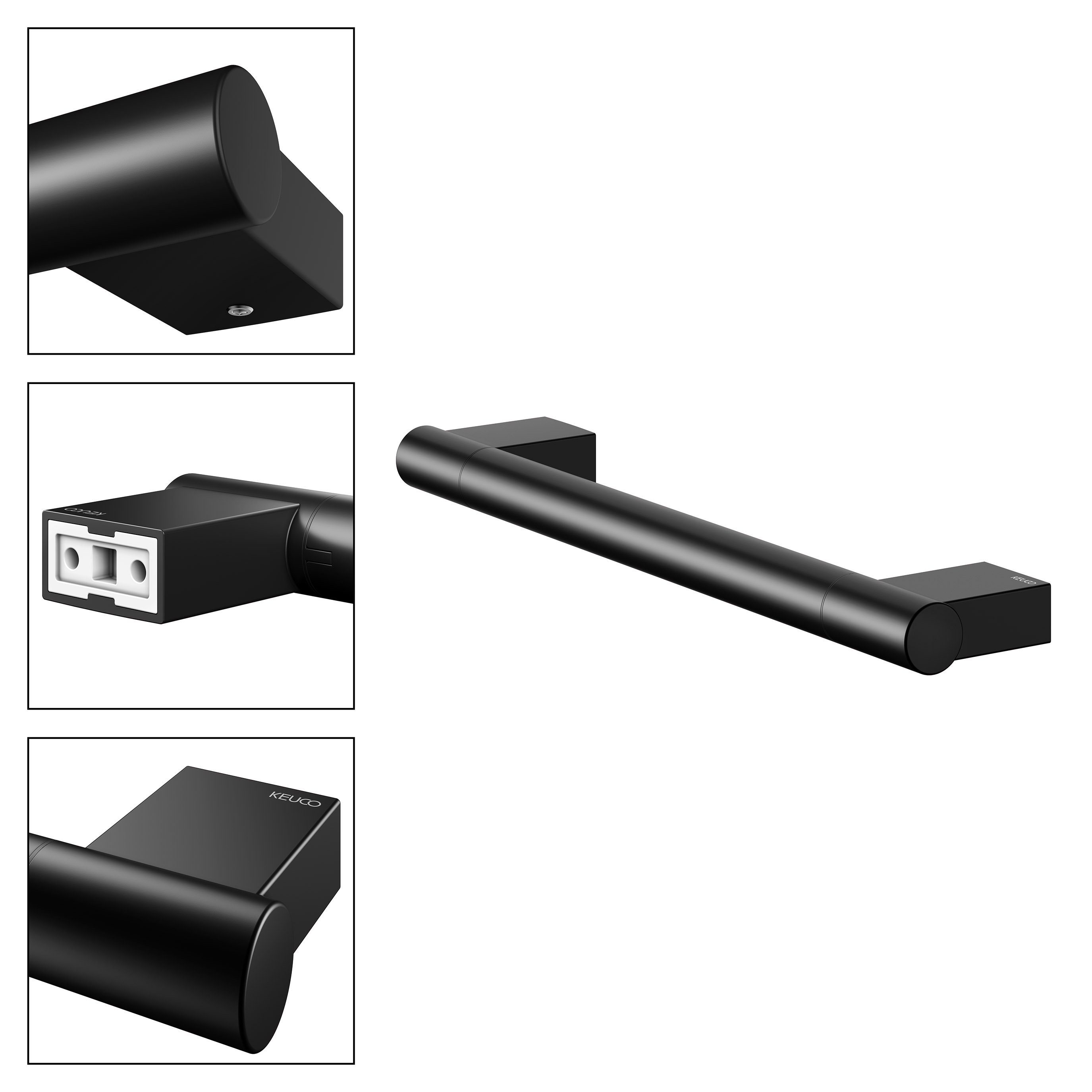 Keuco Badewannengriff Plan, schwarz matt pulverbeschichtet, 35,1 cm, Belastbarkeit 115 kg