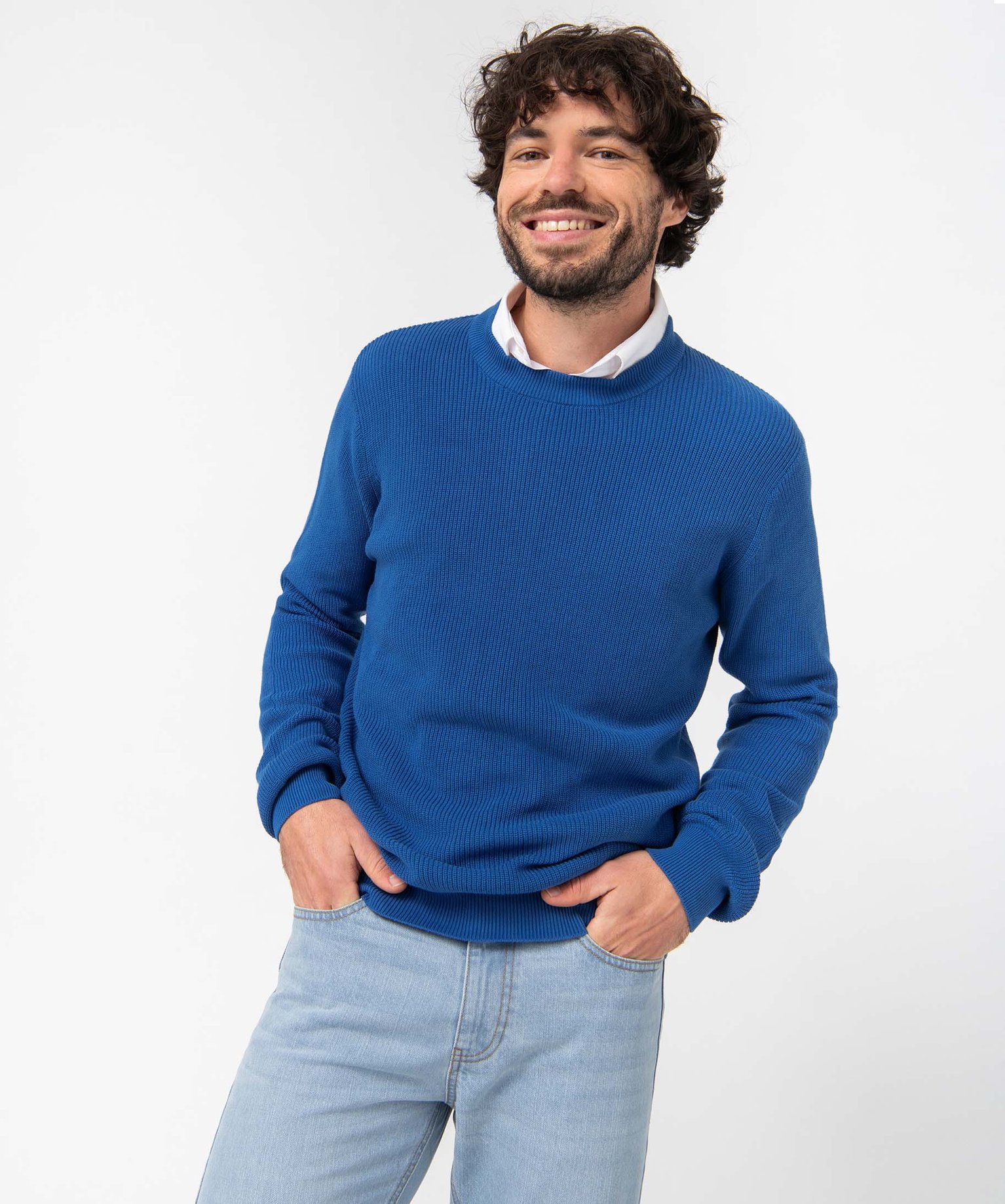 Pull homme en maille unie bleu | GEMO