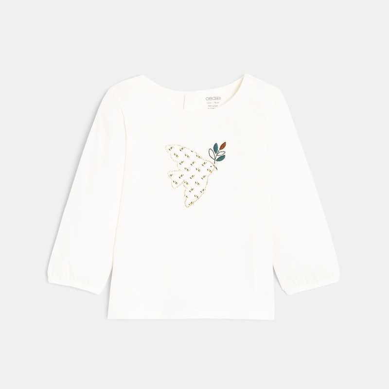 Robe à bretelles en twill et t-shirt oiseau verte bébé fille