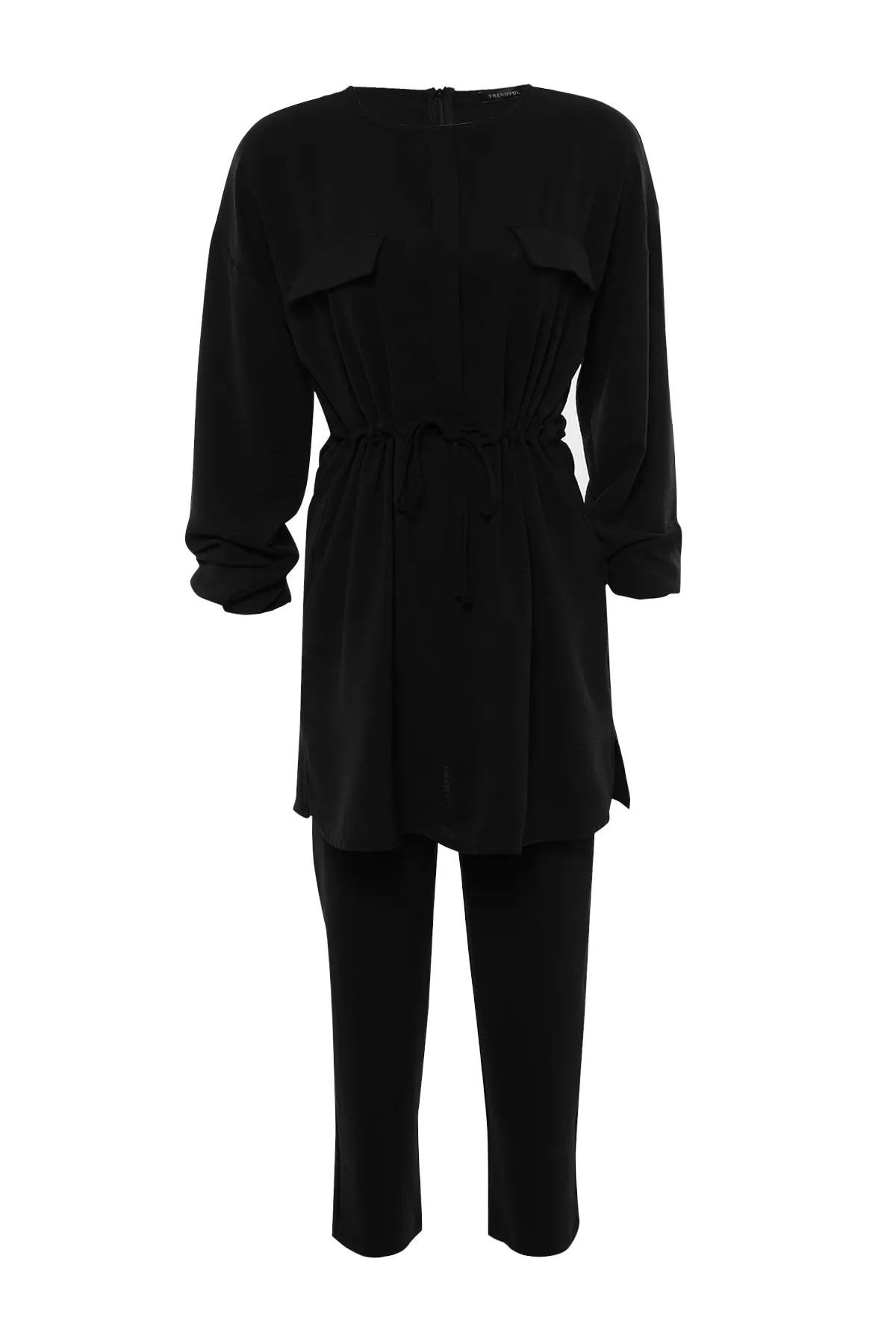 Trendyol Modest  Schwarzes Aerobin-Hemd-Hosen-Set mit Krawatte und Taillentasche TCTSS21AU0238