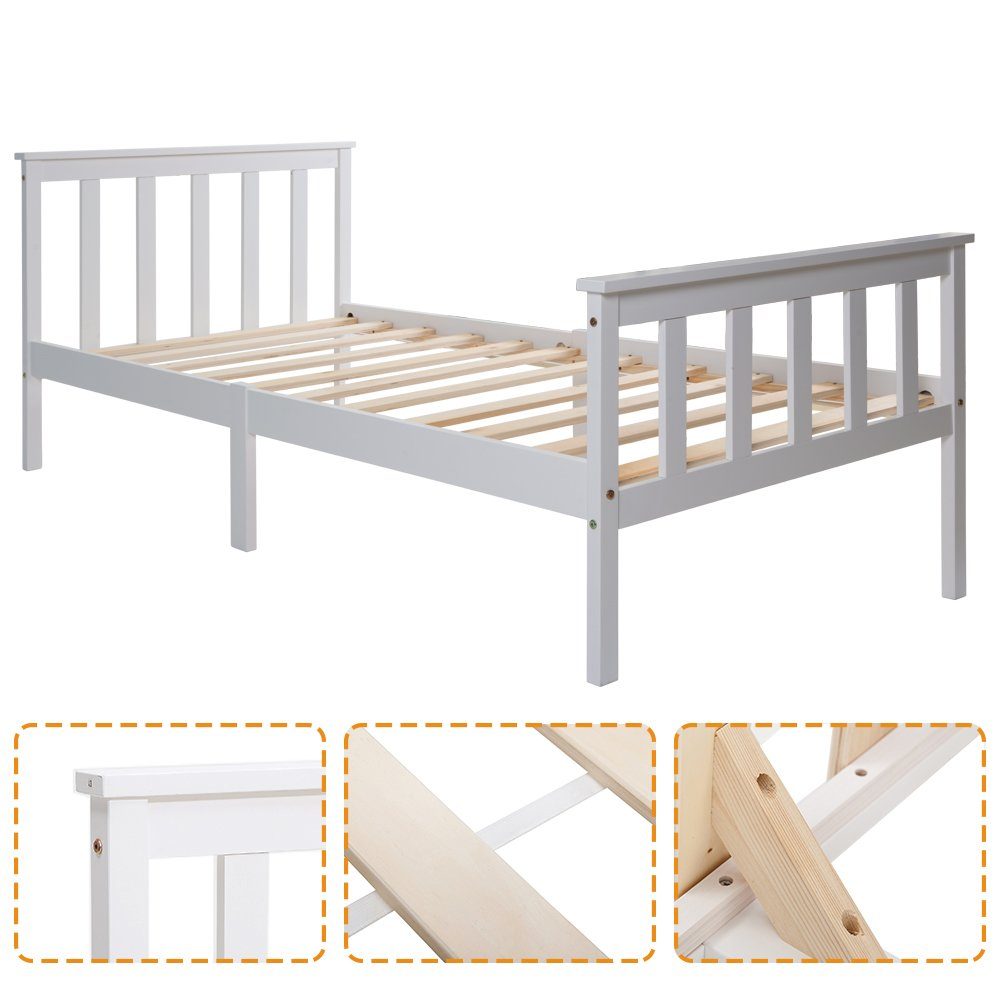 Flieks Holzbett, Einzelbett Massivholz Kiefer Kinderbett Jugendbett 90x200cm
