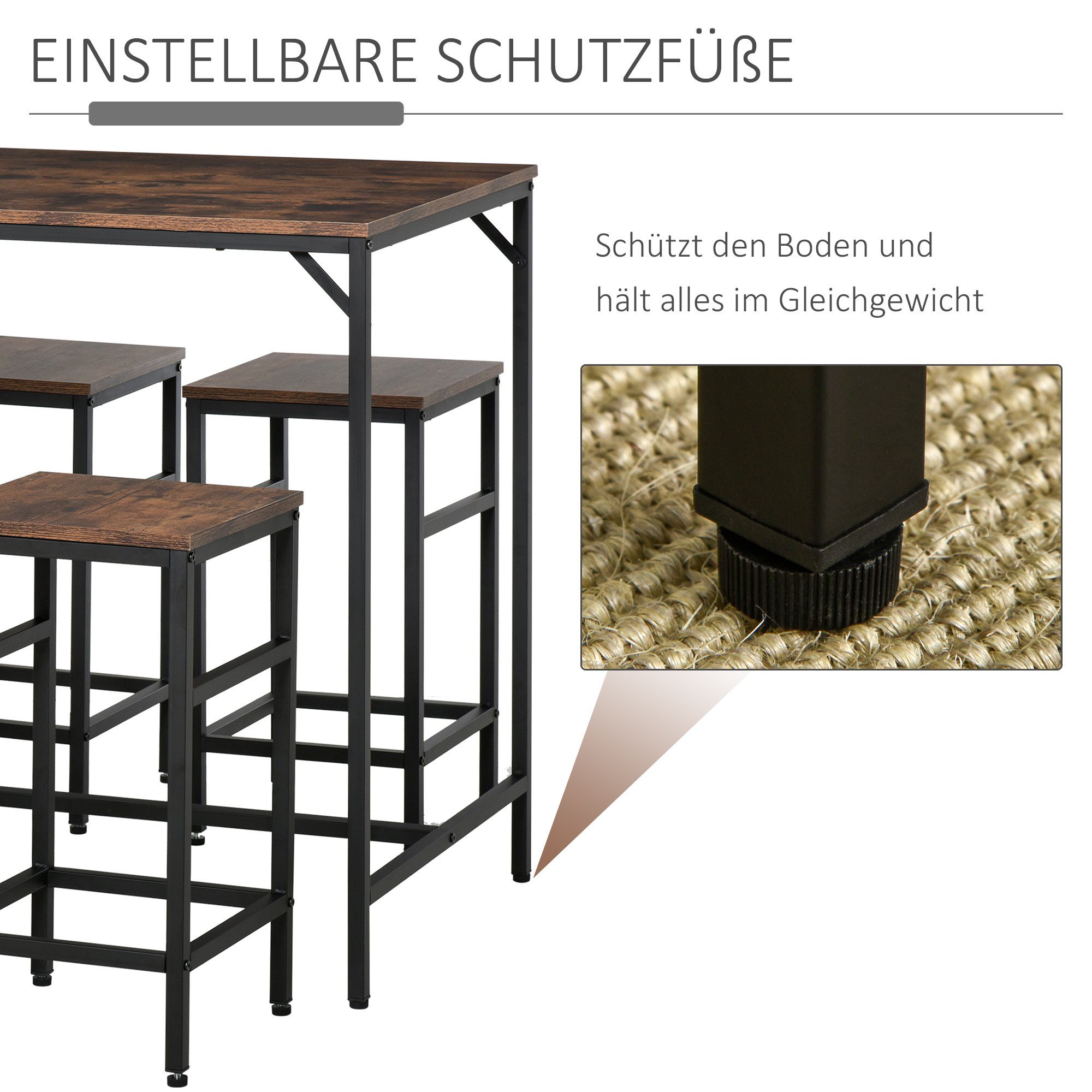 HOMCOM Bargruppe Bartisch-Set mit 4 Barhockern