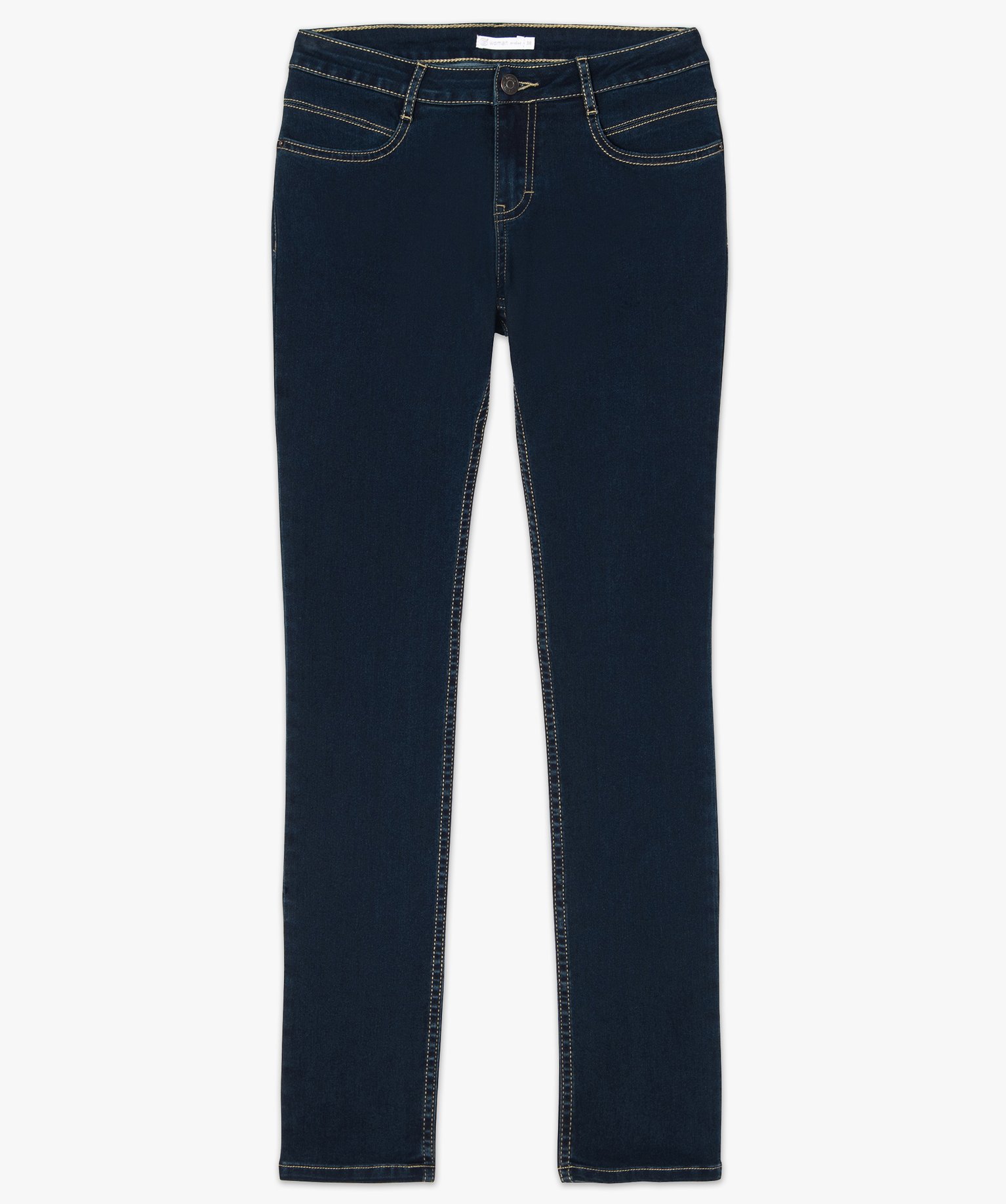 Jean femme regular taille normale et surpiqres contrastantes blue black | GEMO