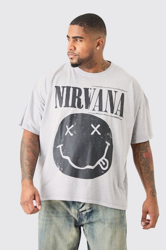 Plus T-Shirt mit lizenziertem Nirvana Smiley-Print
