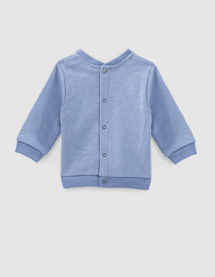 Sweat bleu moyen brodé éclair en molleton bio bébé