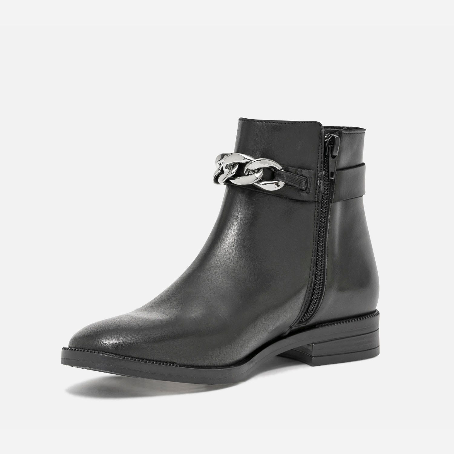 Boots noir éco-conçu en cuir avec maxi-chaîne