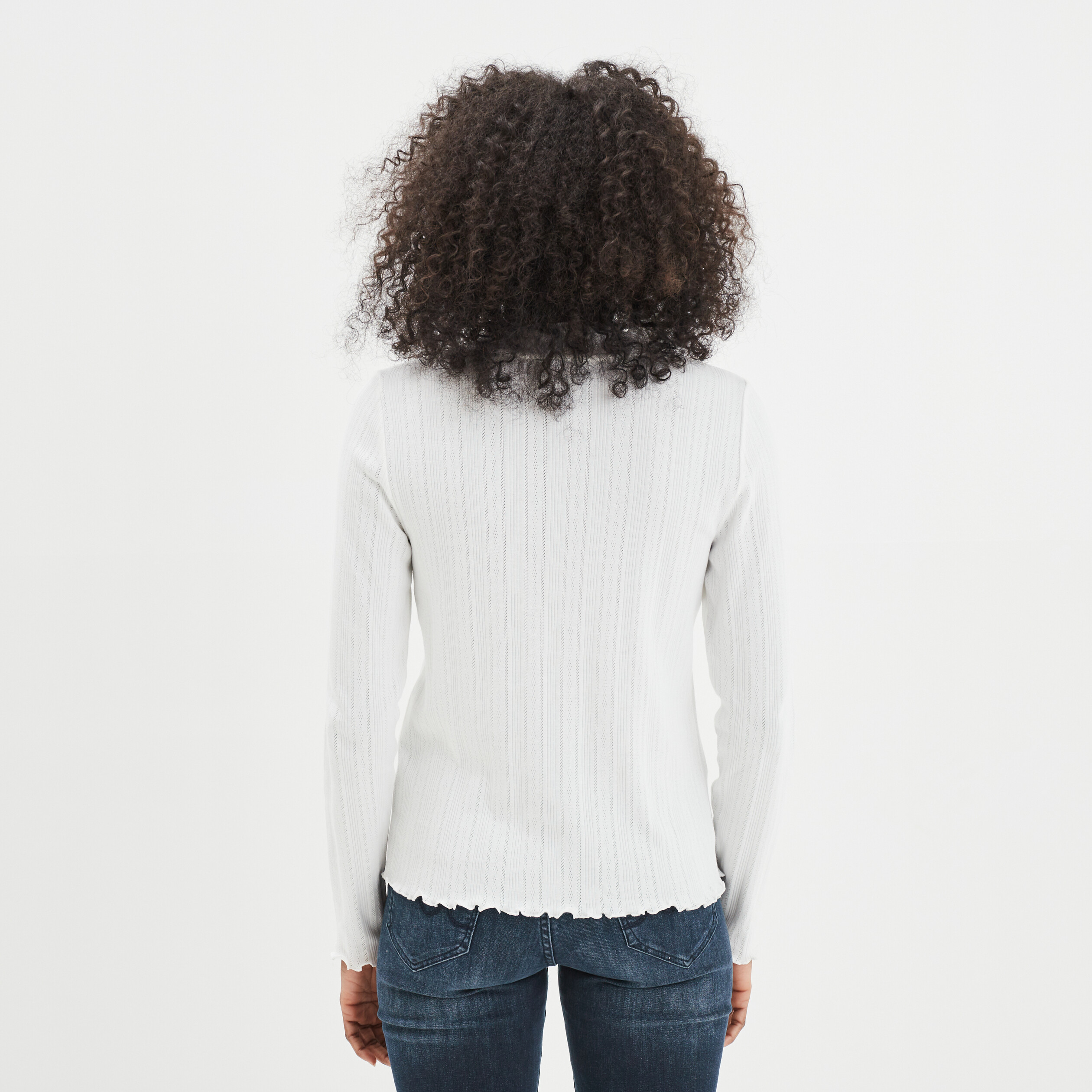 T-shirt côtelé col montant coton Creeks blanc femme | La Halle