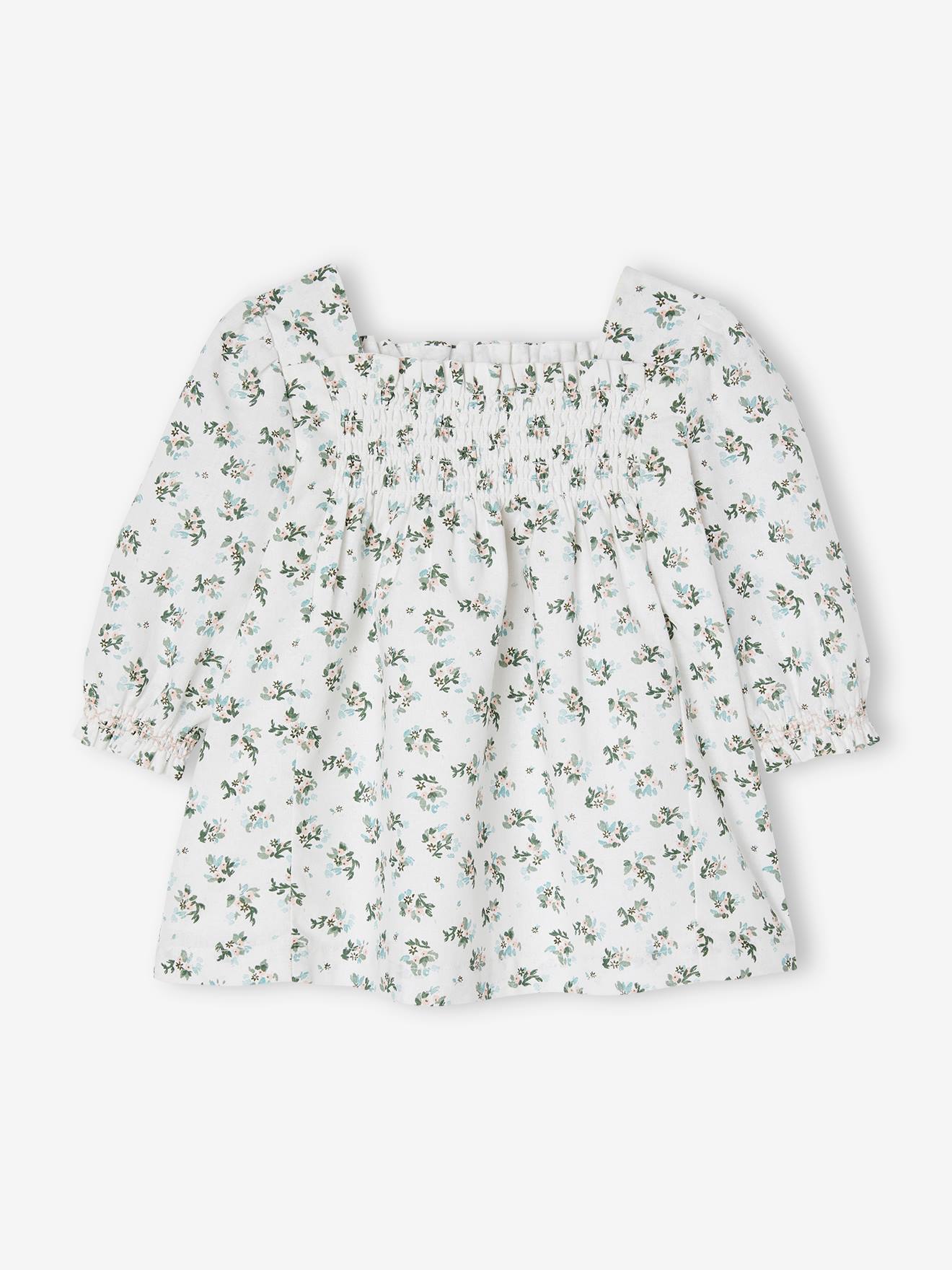 Vertbaudet Gesmoktes Mädchen Baby Kleid - weiß