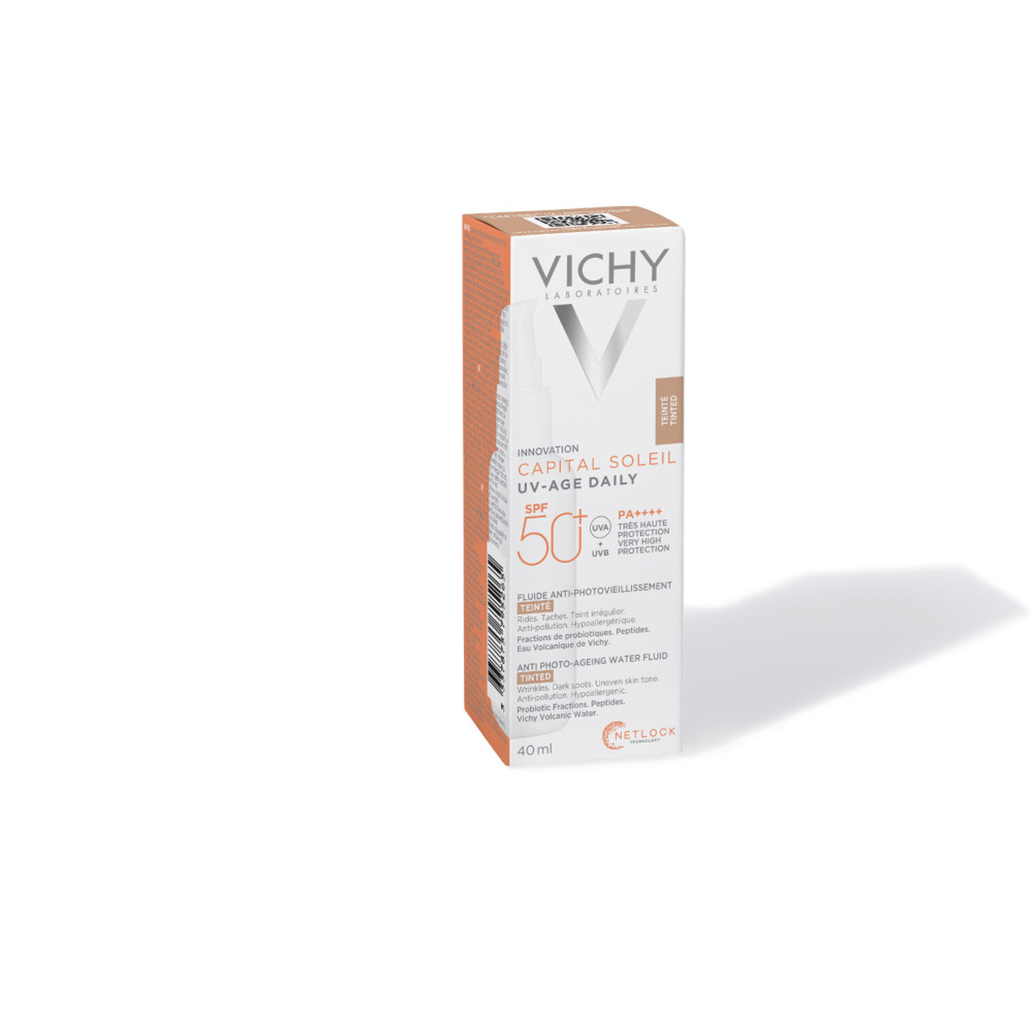 Vichy Capital Soleil UV Age Daily Teinté SPF 50+ Fluide Solaire Anti-Âge Teinté - Tous Types de Peaux - 40 ml